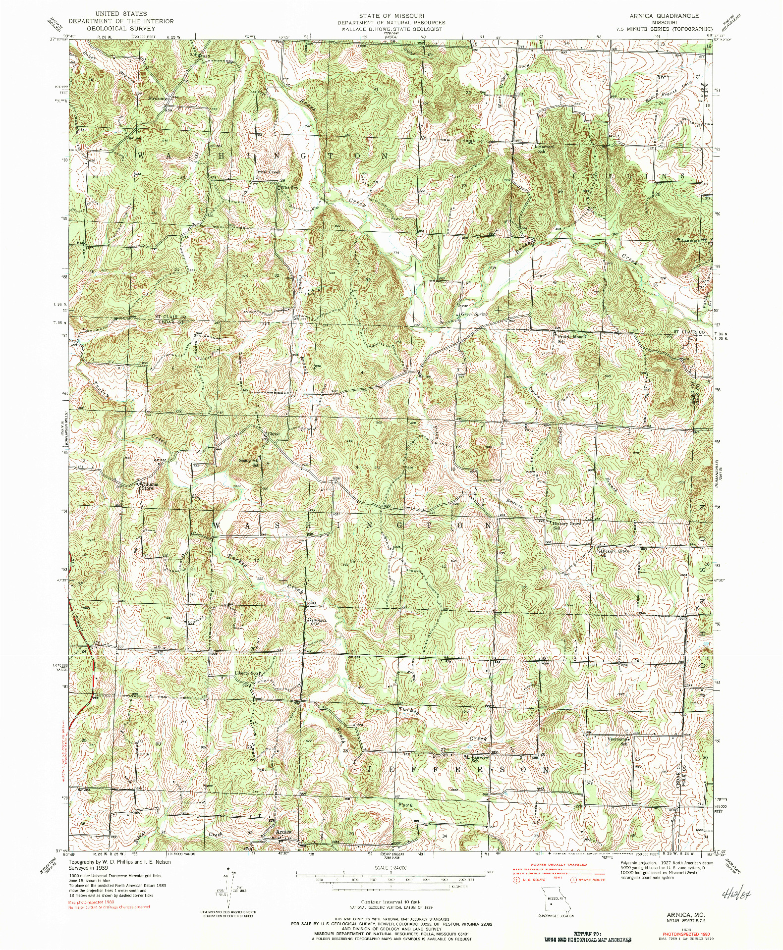 USGS 1:24000-SCALE QUADRANGLE FOR ARNICA, MO 1939