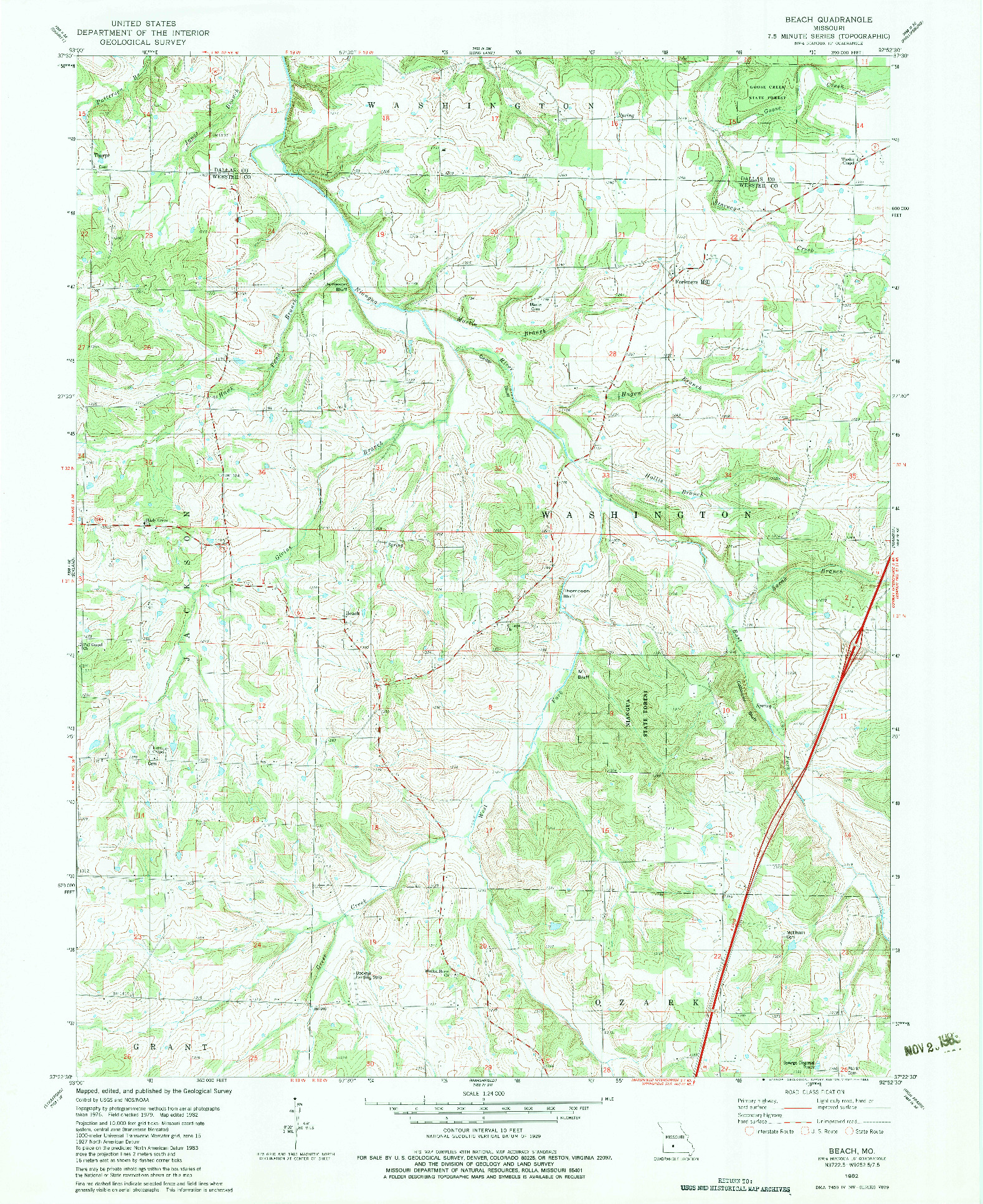 USGS 1:24000-SCALE QUADRANGLE FOR BEACH, MO 1982