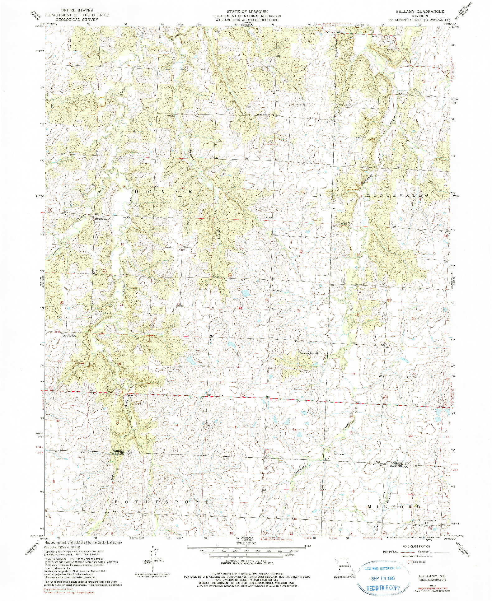 USGS 1:24000-SCALE QUADRANGLE FOR BELLAMY, MO 1962