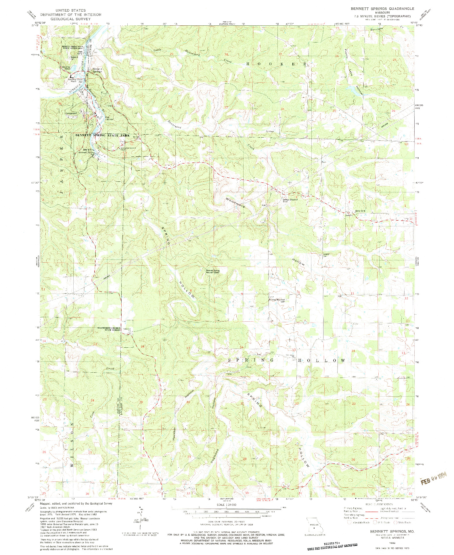 USGS 1:24000-SCALE QUADRANGLE FOR BENNETT SPRINGS, MO 1982