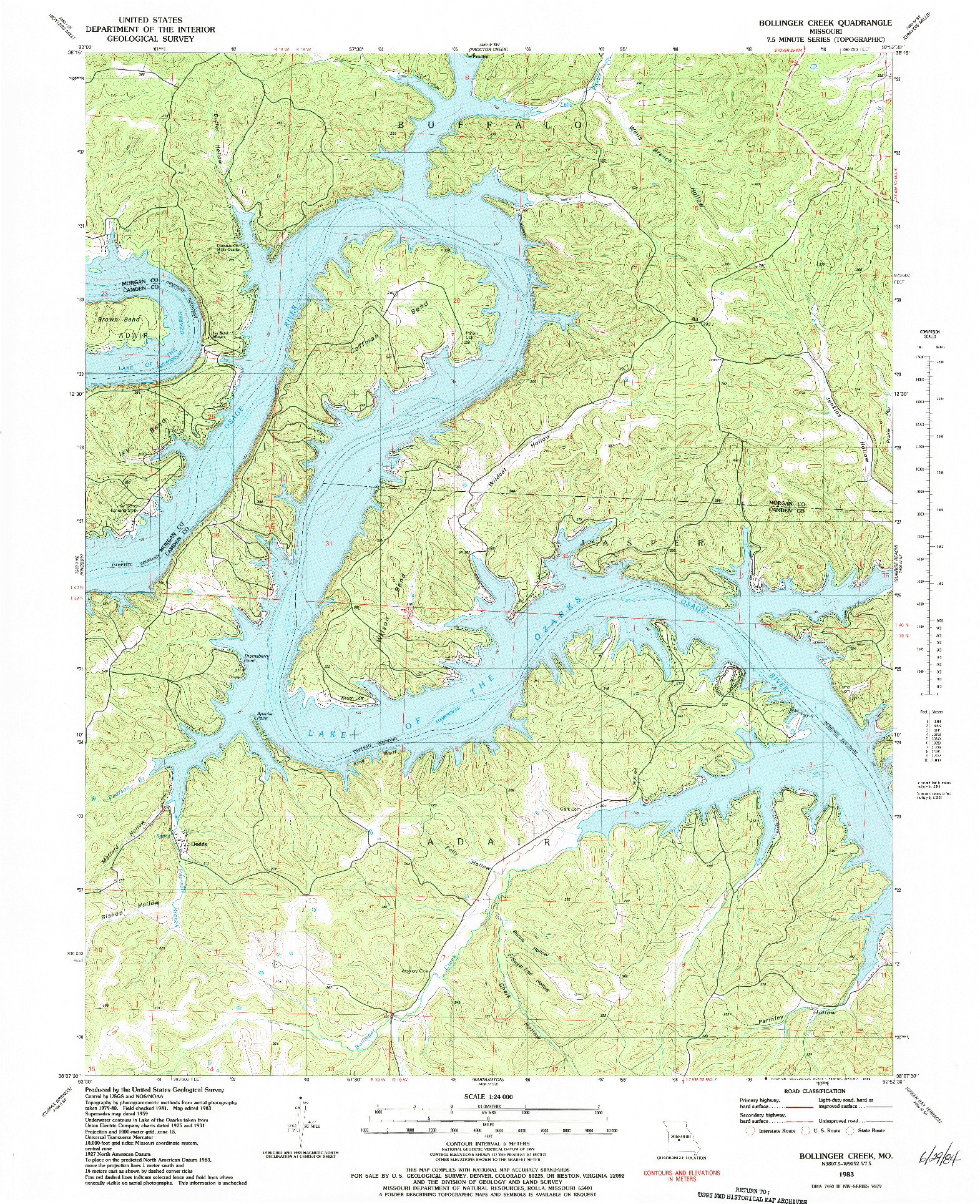USGS 1:24000-SCALE QUADRANGLE FOR BOLLINGER CREEK, MO 1983
