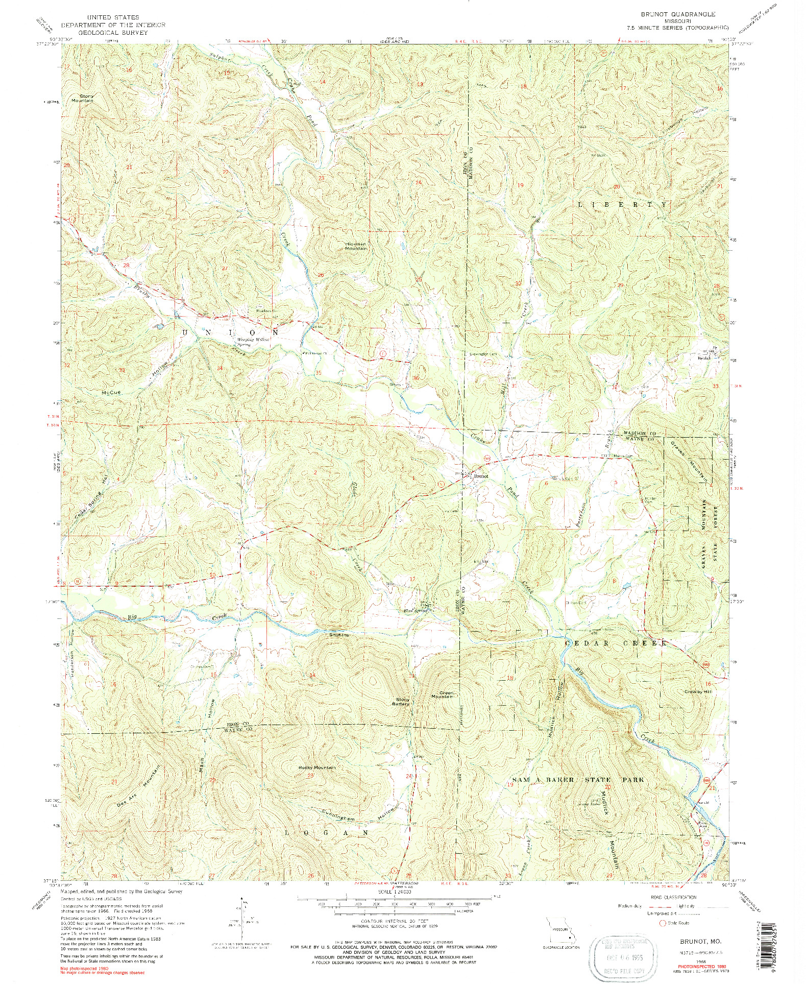USGS 1:24000-SCALE QUADRANGLE FOR BRUNOT, MO 1968