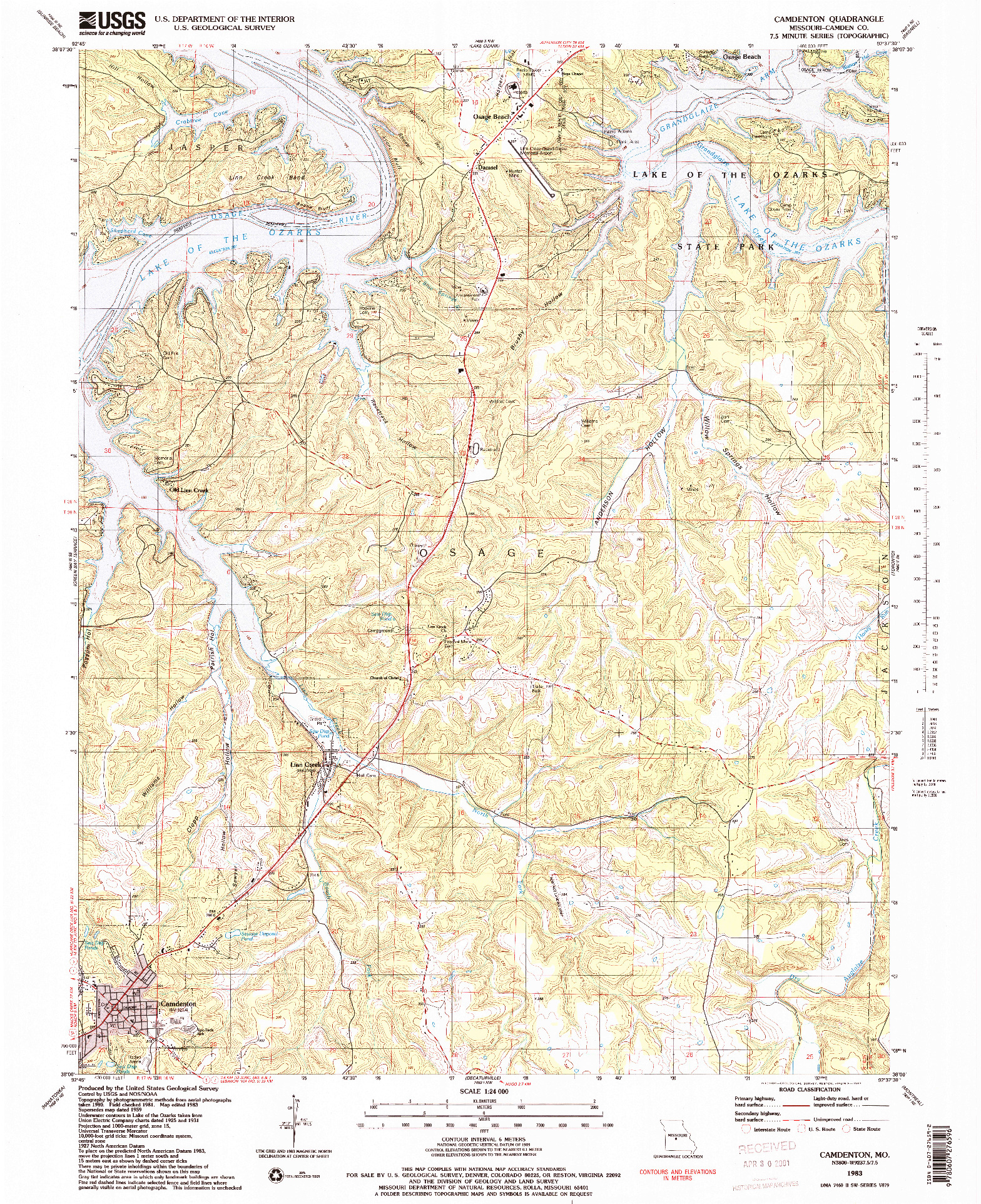 USGS 1:24000-SCALE QUADRANGLE FOR CAMDENTON, MO 1983