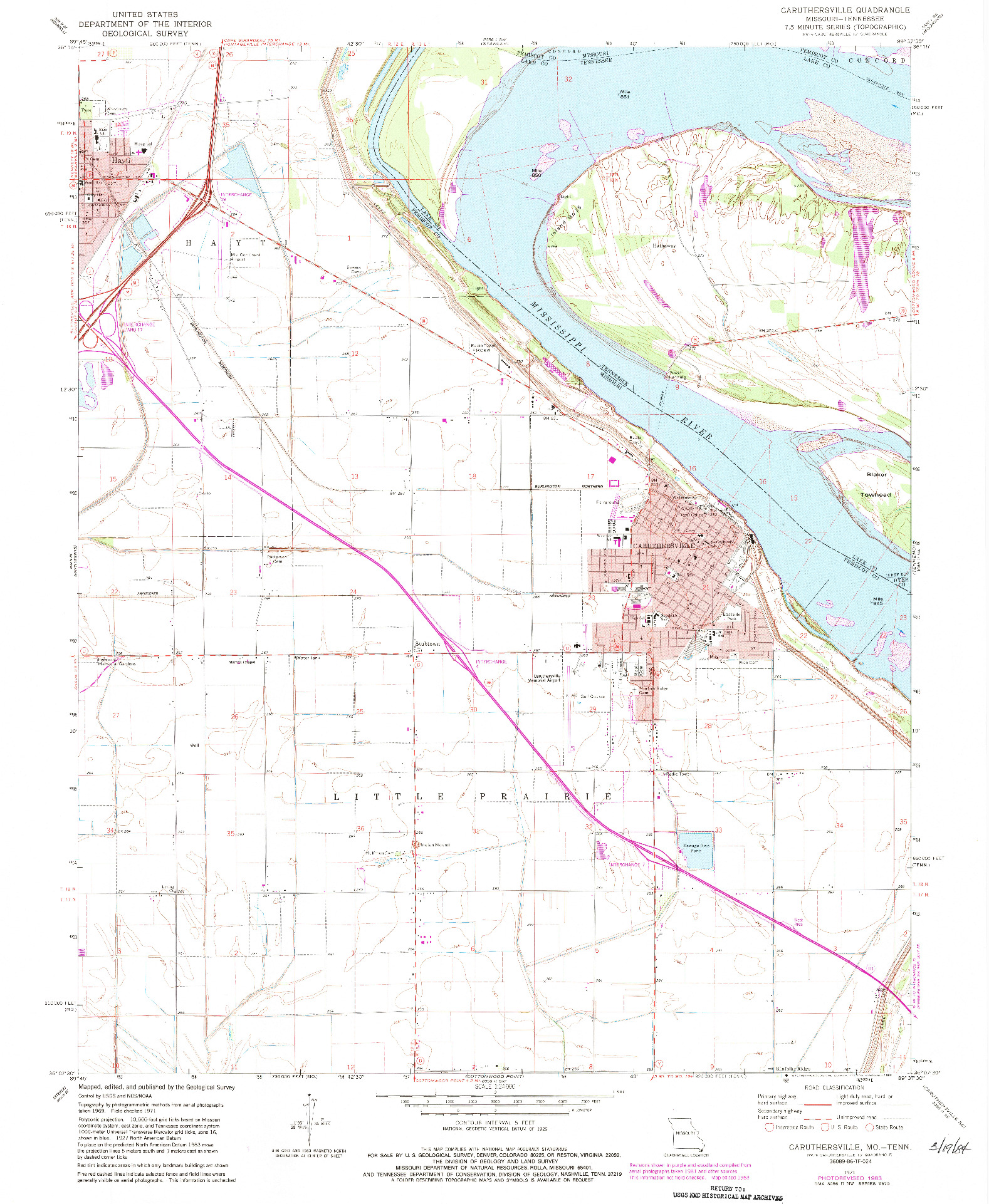 USGS 1:24000-SCALE QUADRANGLE FOR CARUTHERSVILLE, MO 1971