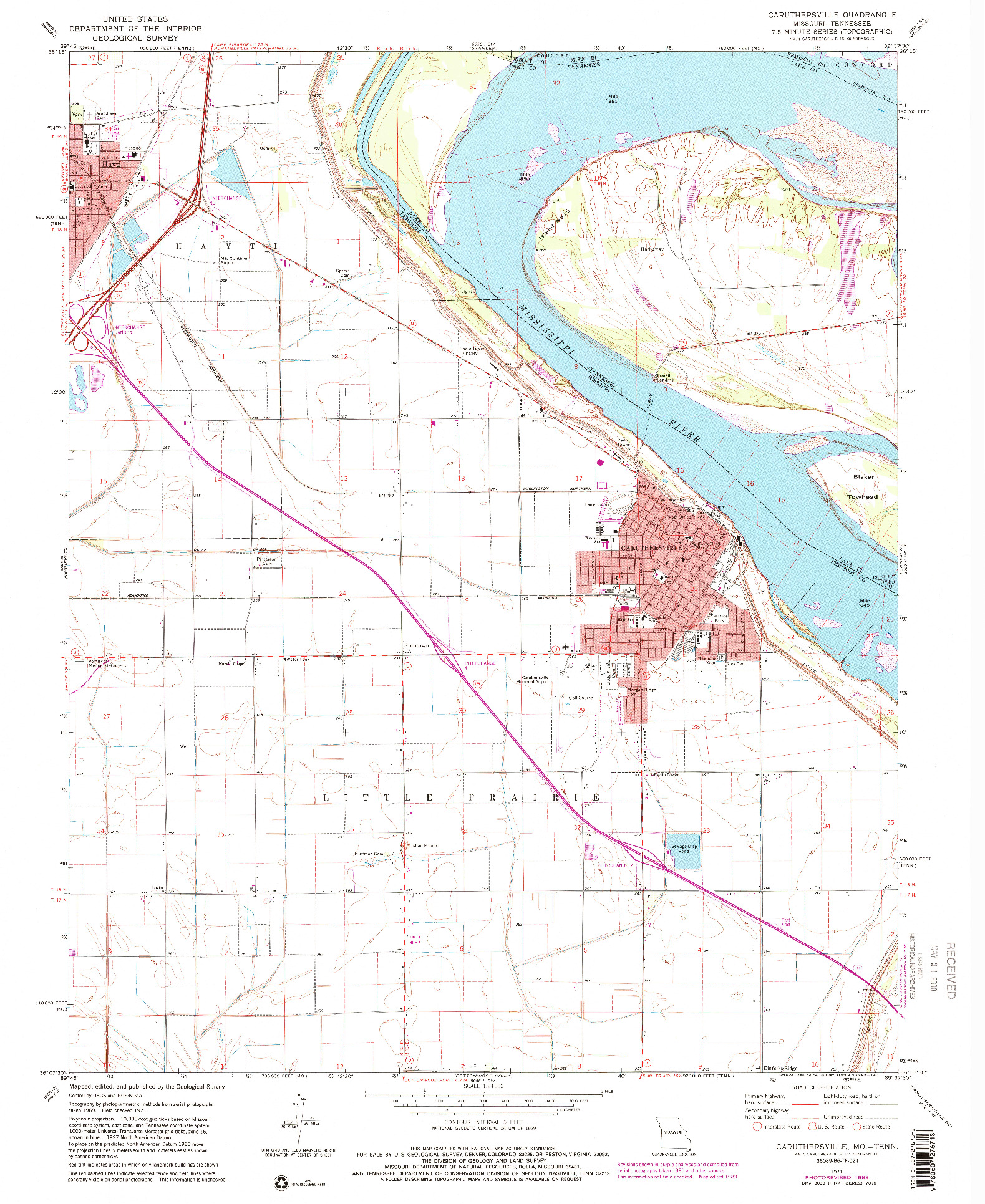 USGS 1:24000-SCALE QUADRANGLE FOR CARUTHERSVILLE, MO 1971