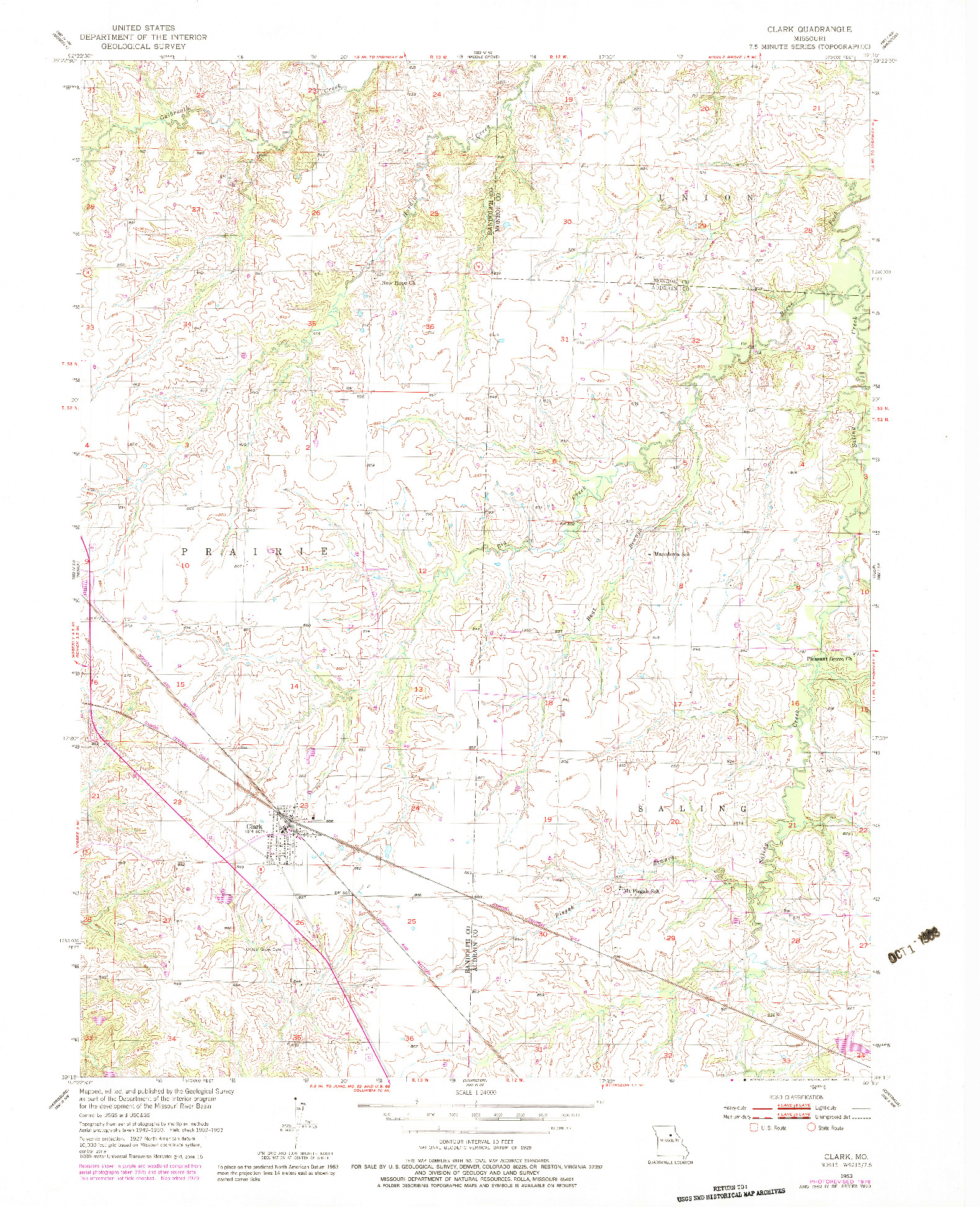 USGS 1:24000-SCALE QUADRANGLE FOR CLARK, MO 1953