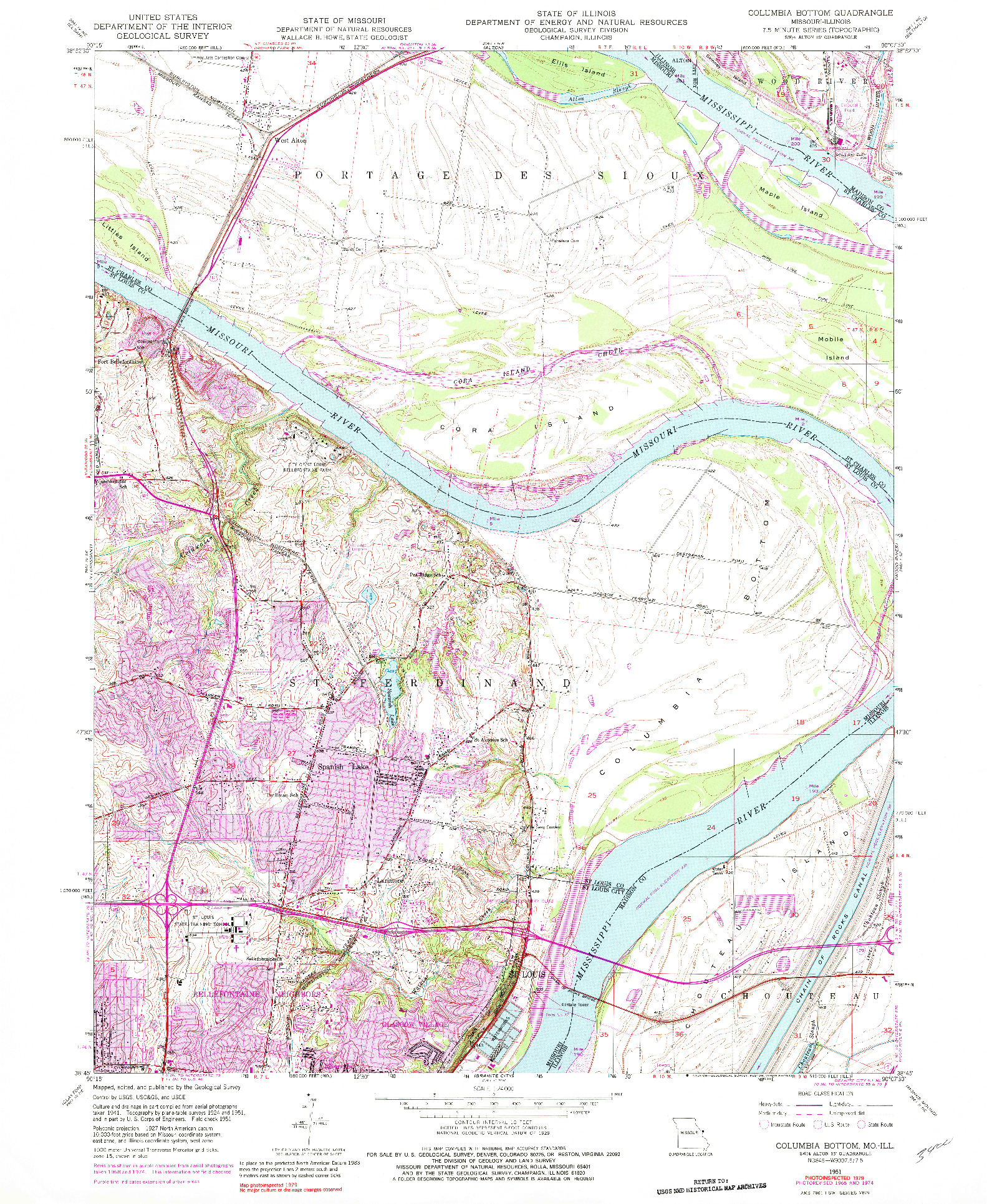 USGS 1:24000-SCALE QUADRANGLE FOR COLUMBIA BOTTOM, MO 1951