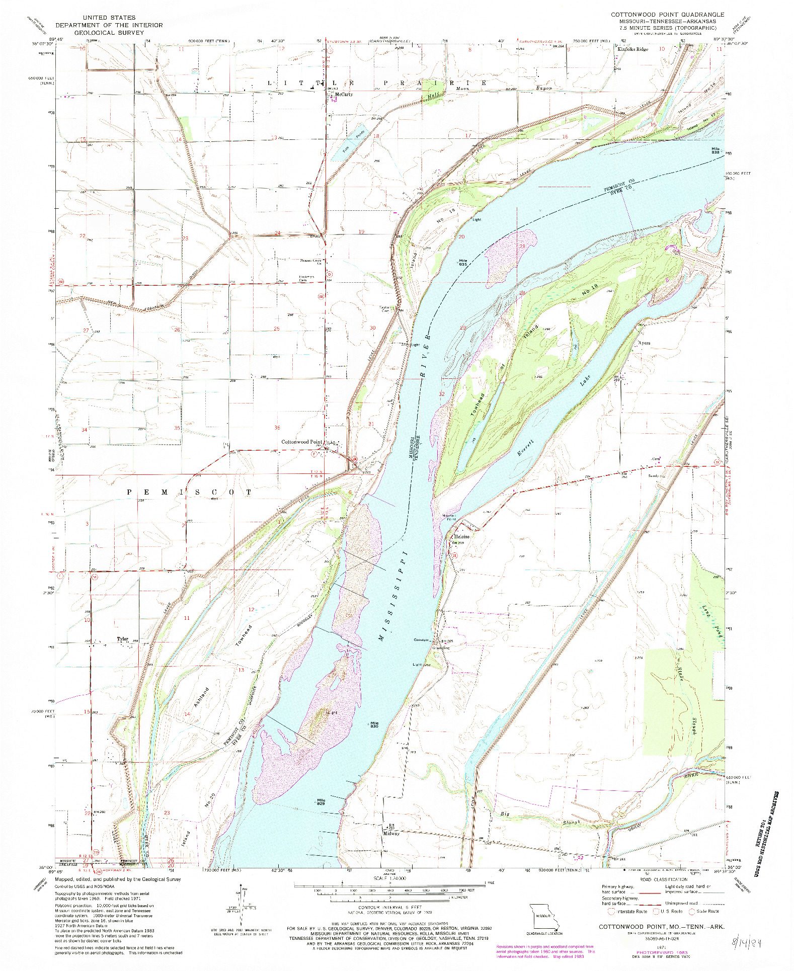 USGS 1:24000-SCALE QUADRANGLE FOR COTTONWOOD POINT, MO 1971