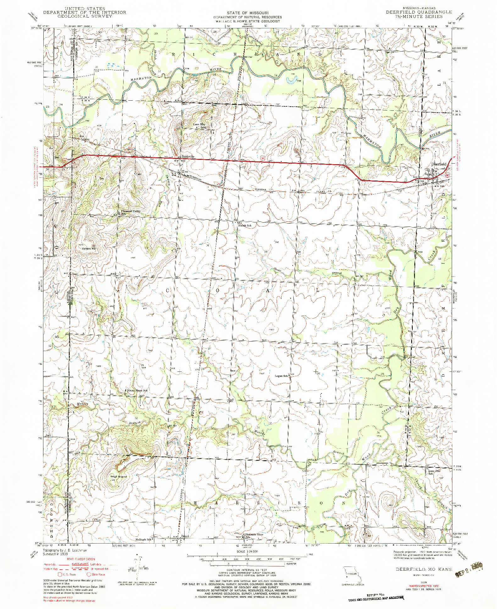 USGS 1:24000-SCALE QUADRANGLE FOR DEERFIELD, MO 1939