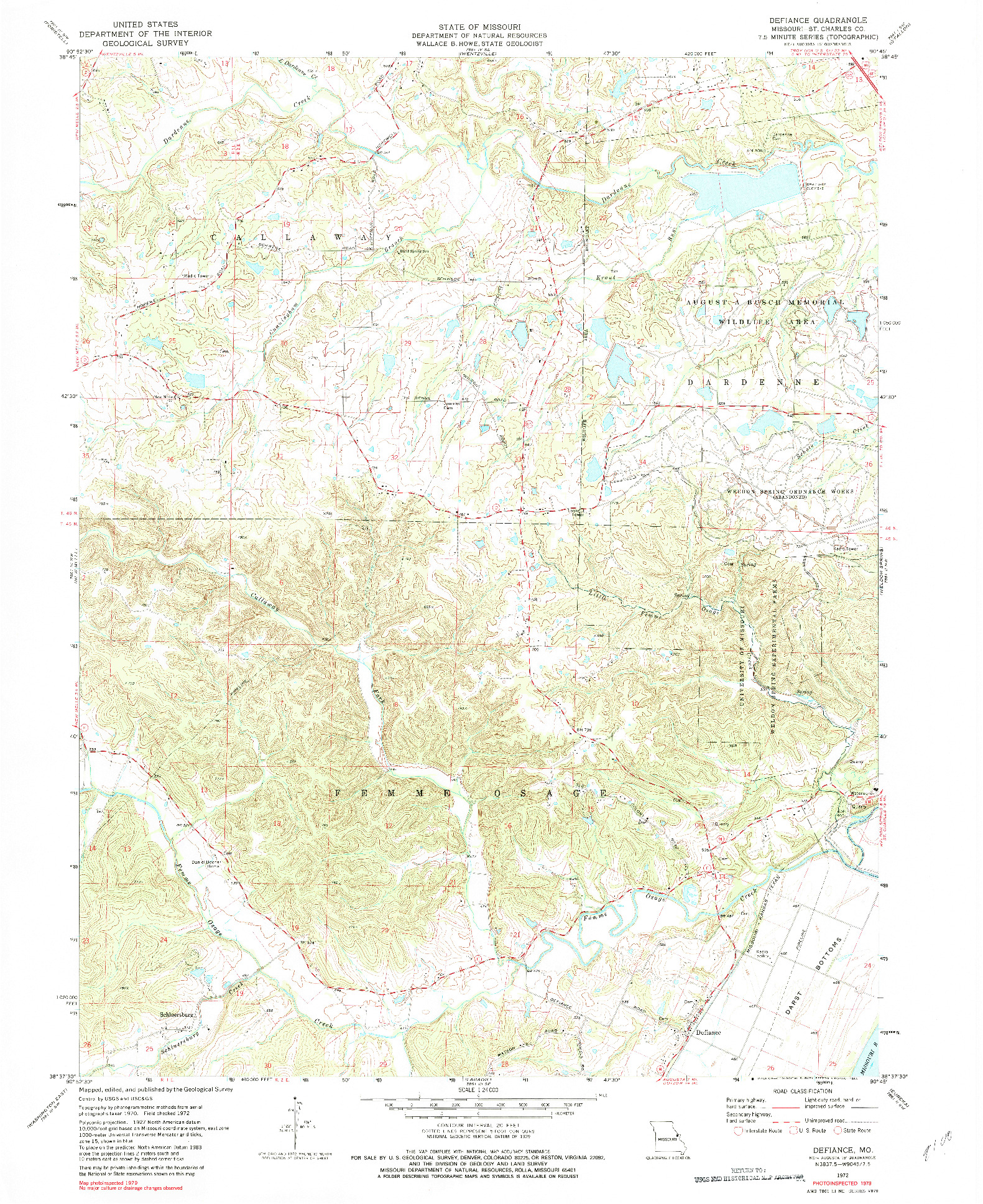 USGS 1:24000-SCALE QUADRANGLE FOR DEFIANCE, MO 1972