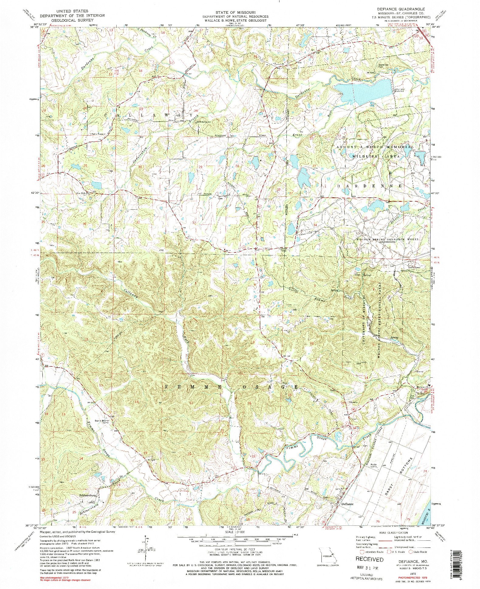 USGS 1:24000-SCALE QUADRANGLE FOR DEFIANCE, MO 1972