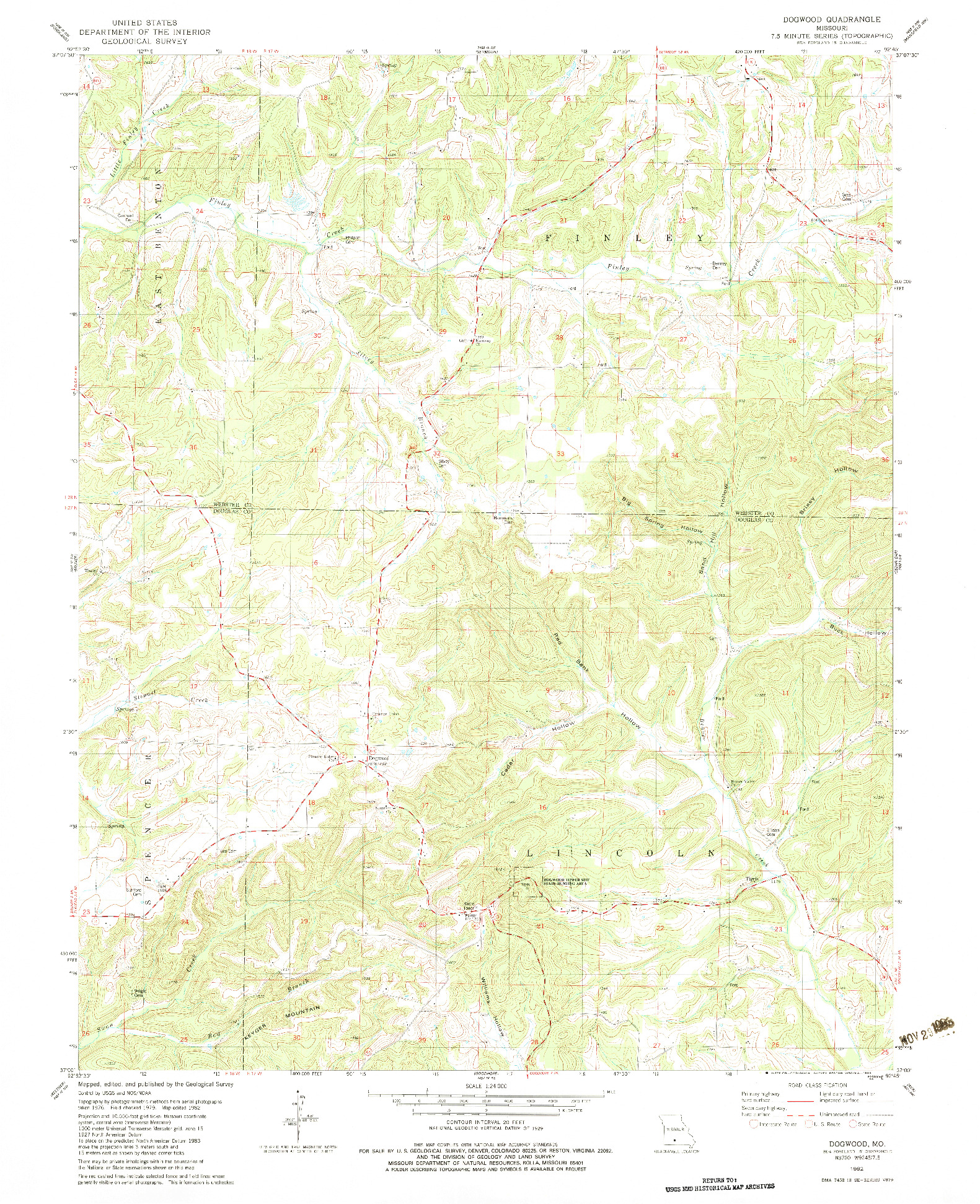 USGS 1:24000-SCALE QUADRANGLE FOR DOGWOOD, MO 1982