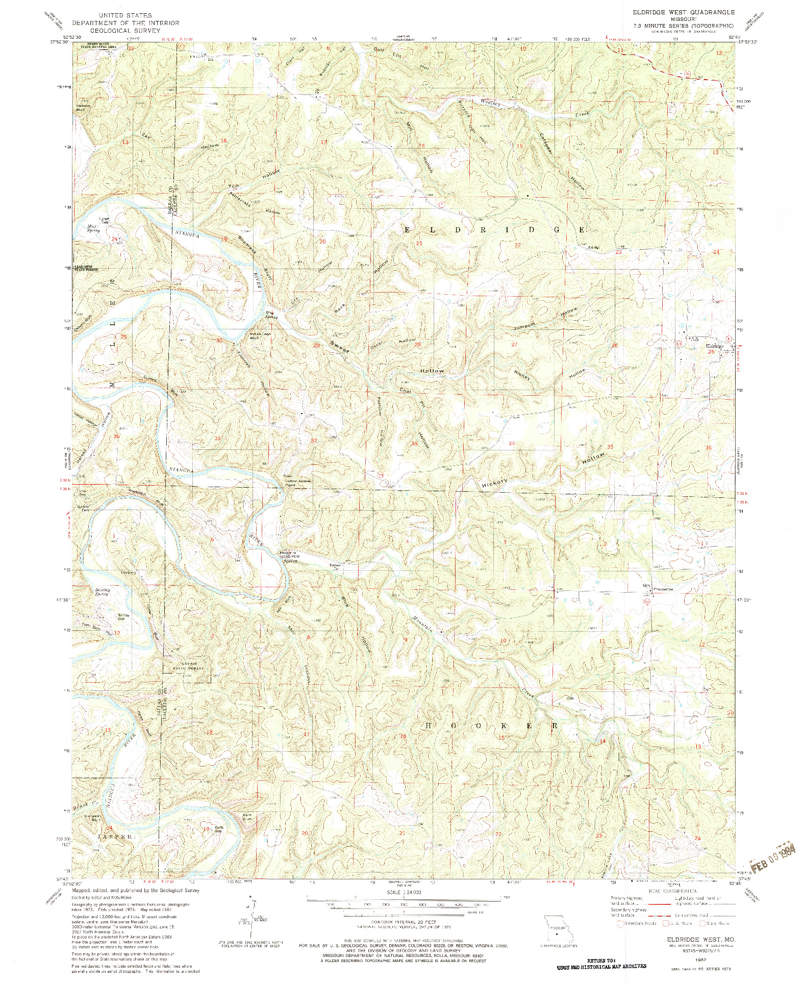 USGS 1:24000-SCALE QUADRANGLE FOR ELDRIDGE WEST, MO 1982