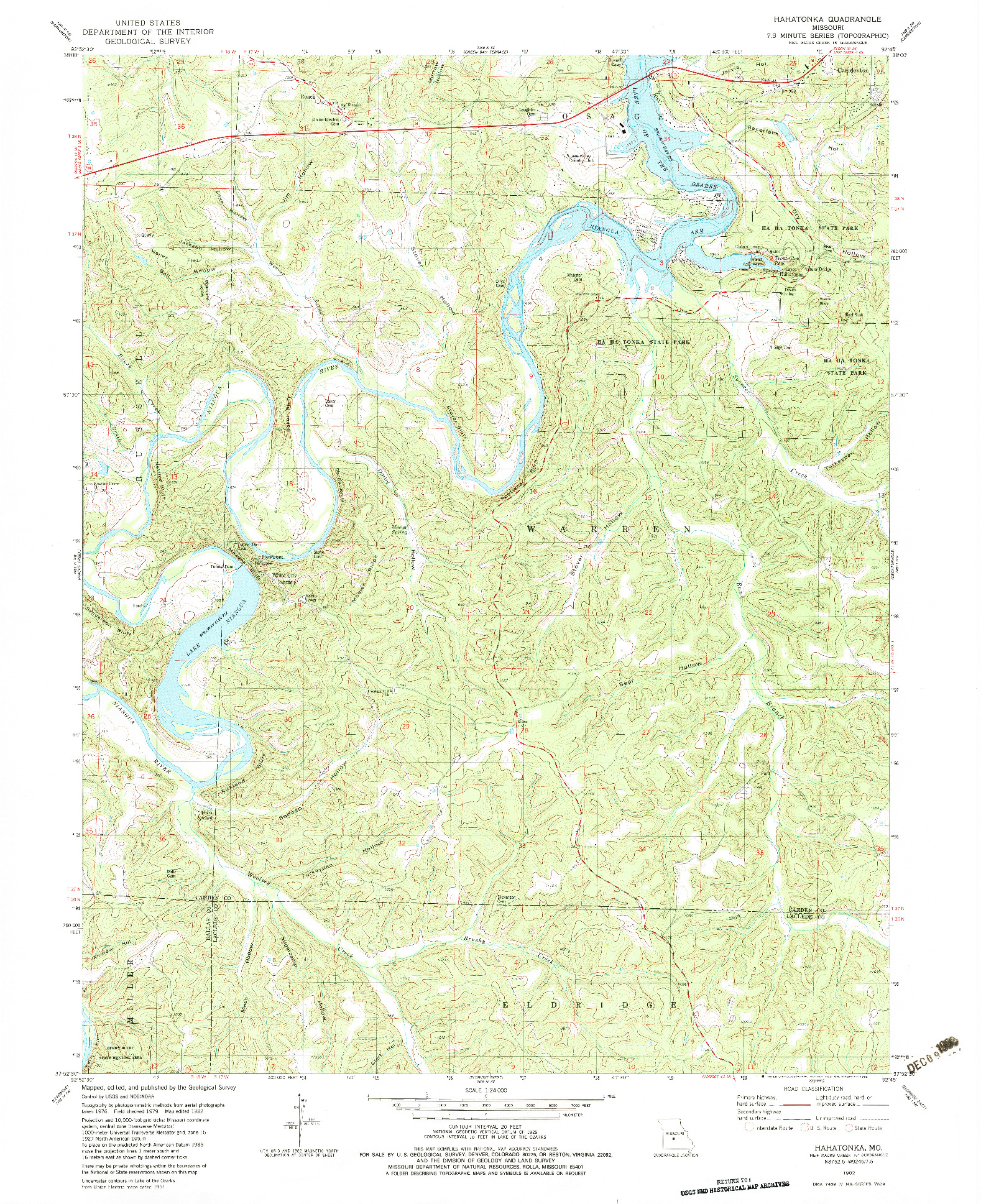 USGS 1:24000-SCALE QUADRANGLE FOR HAHATONKA, MO 1982