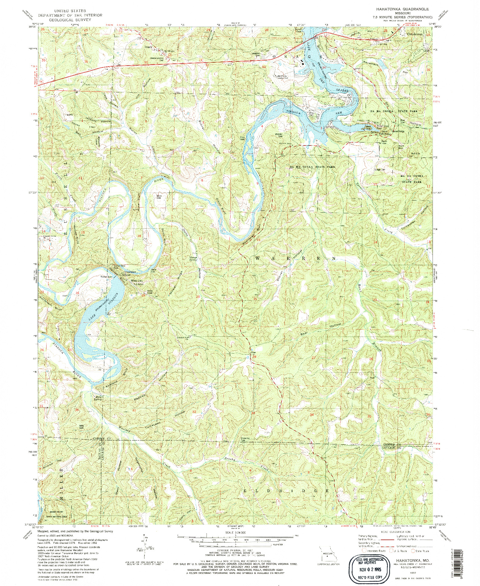 USGS 1:24000-SCALE QUADRANGLE FOR HAHATONKA, MO 1982