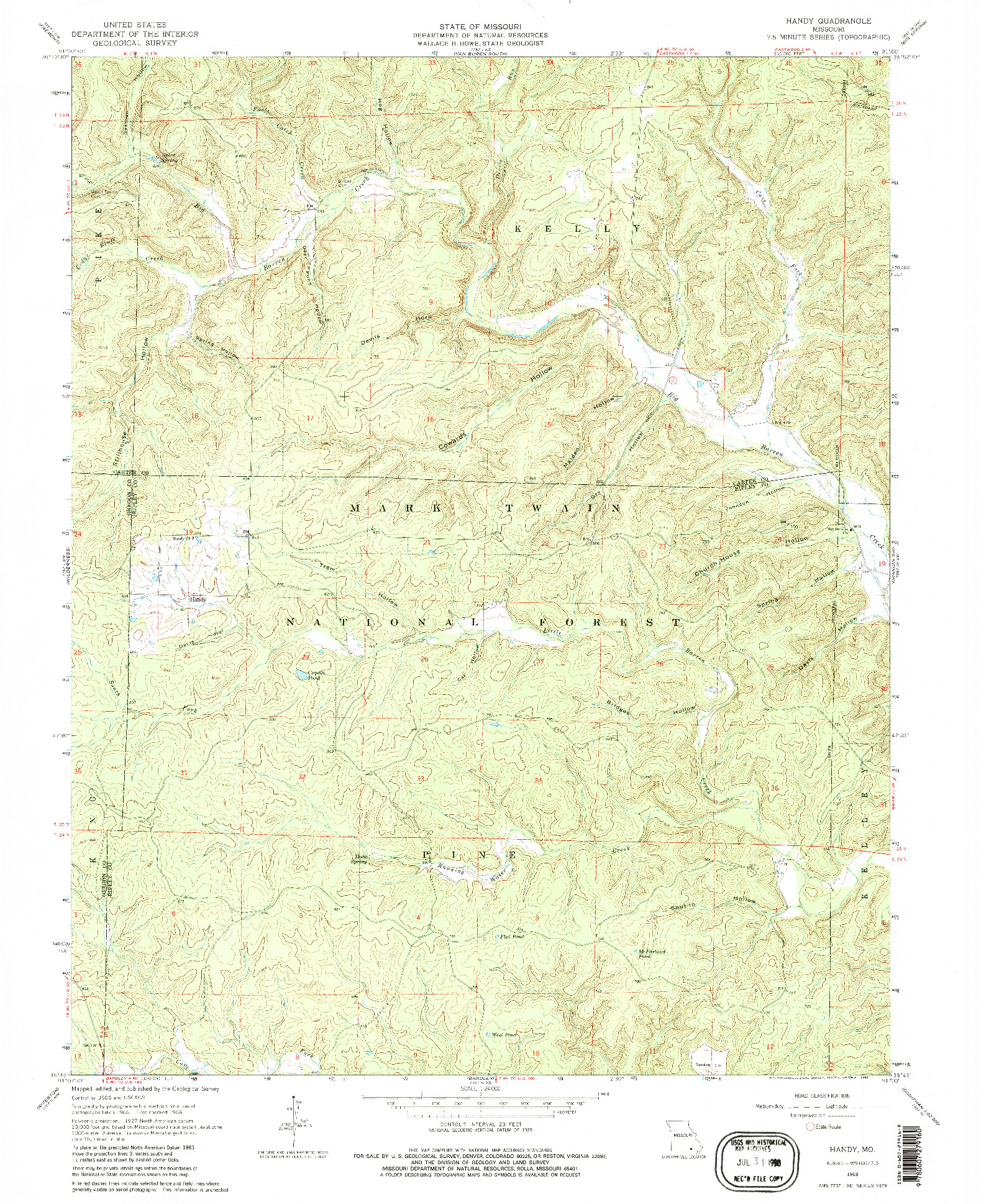 USGS 1:24000-SCALE QUADRANGLE FOR HANDY, MO 1968