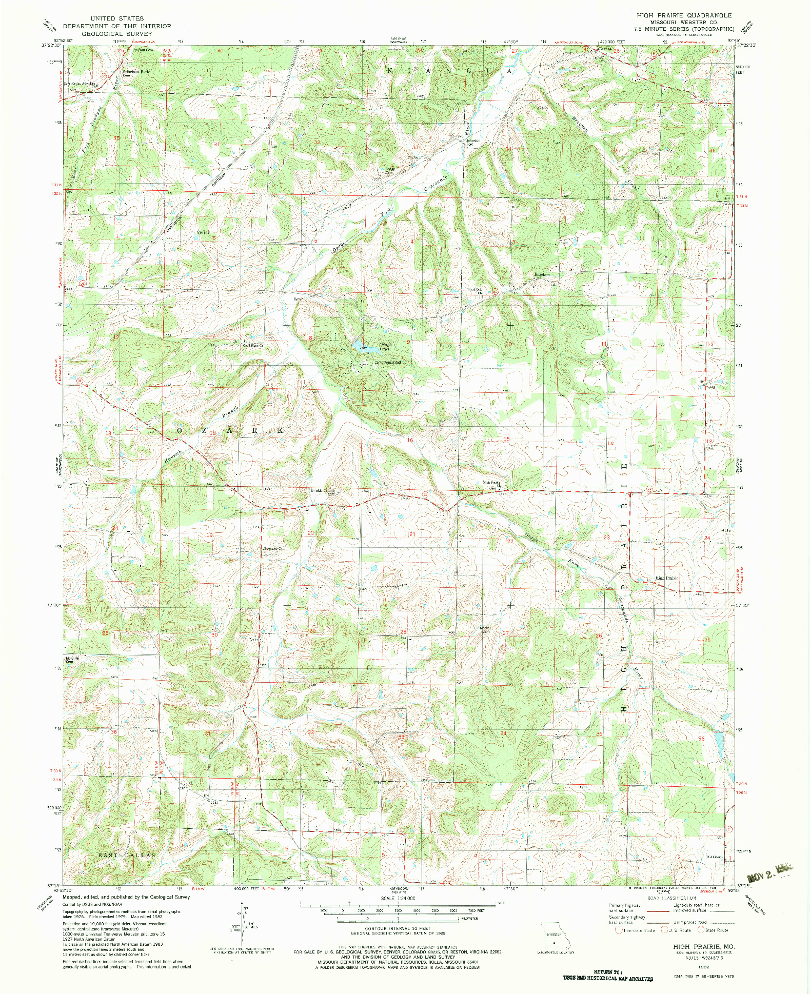 USGS 1:24000-SCALE QUADRANGLE FOR HIGH PRAIRIE, MO 1982