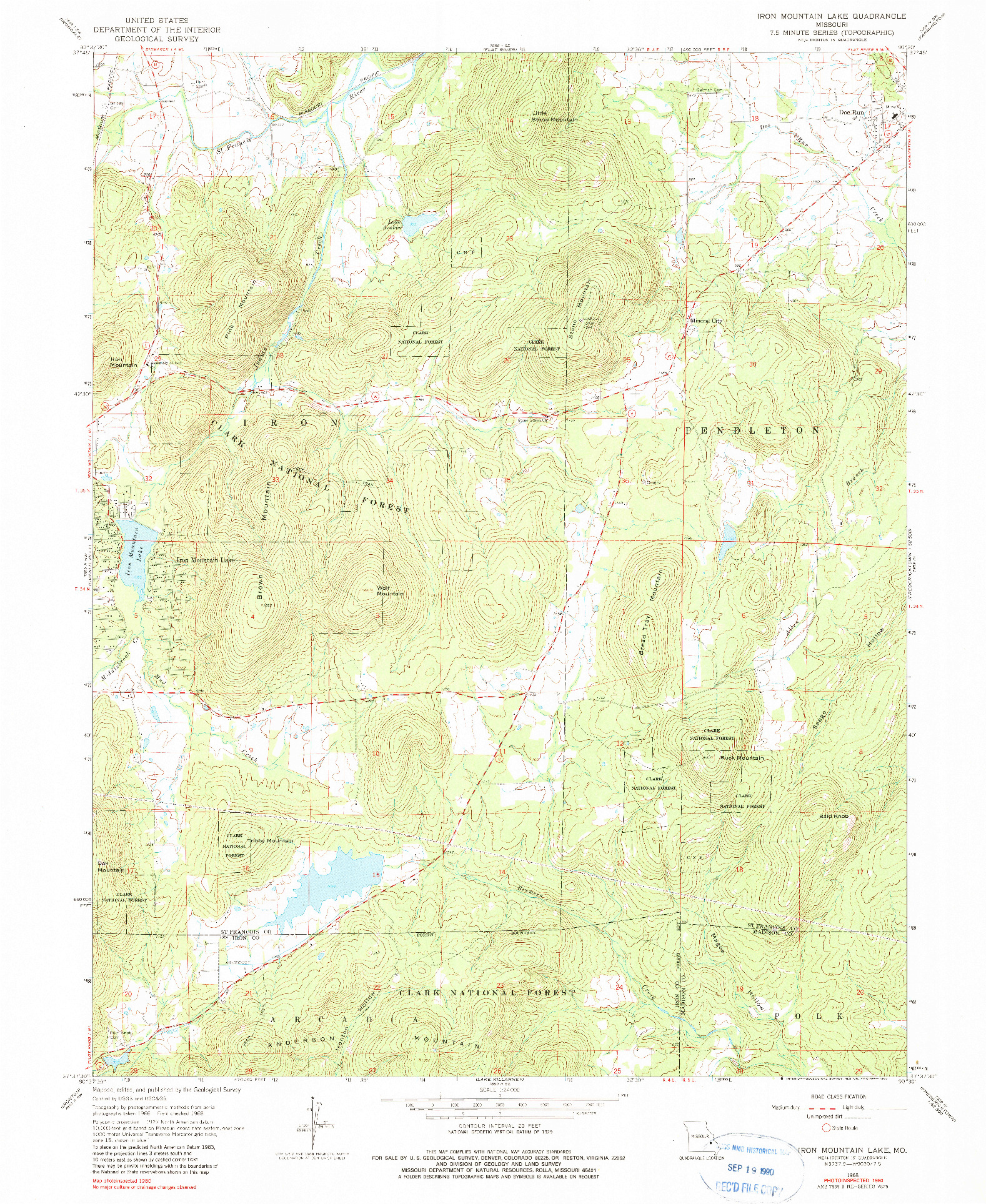 USGS 1:24000-SCALE QUADRANGLE FOR IRON MOUNTAIN LAKE, MO 1968