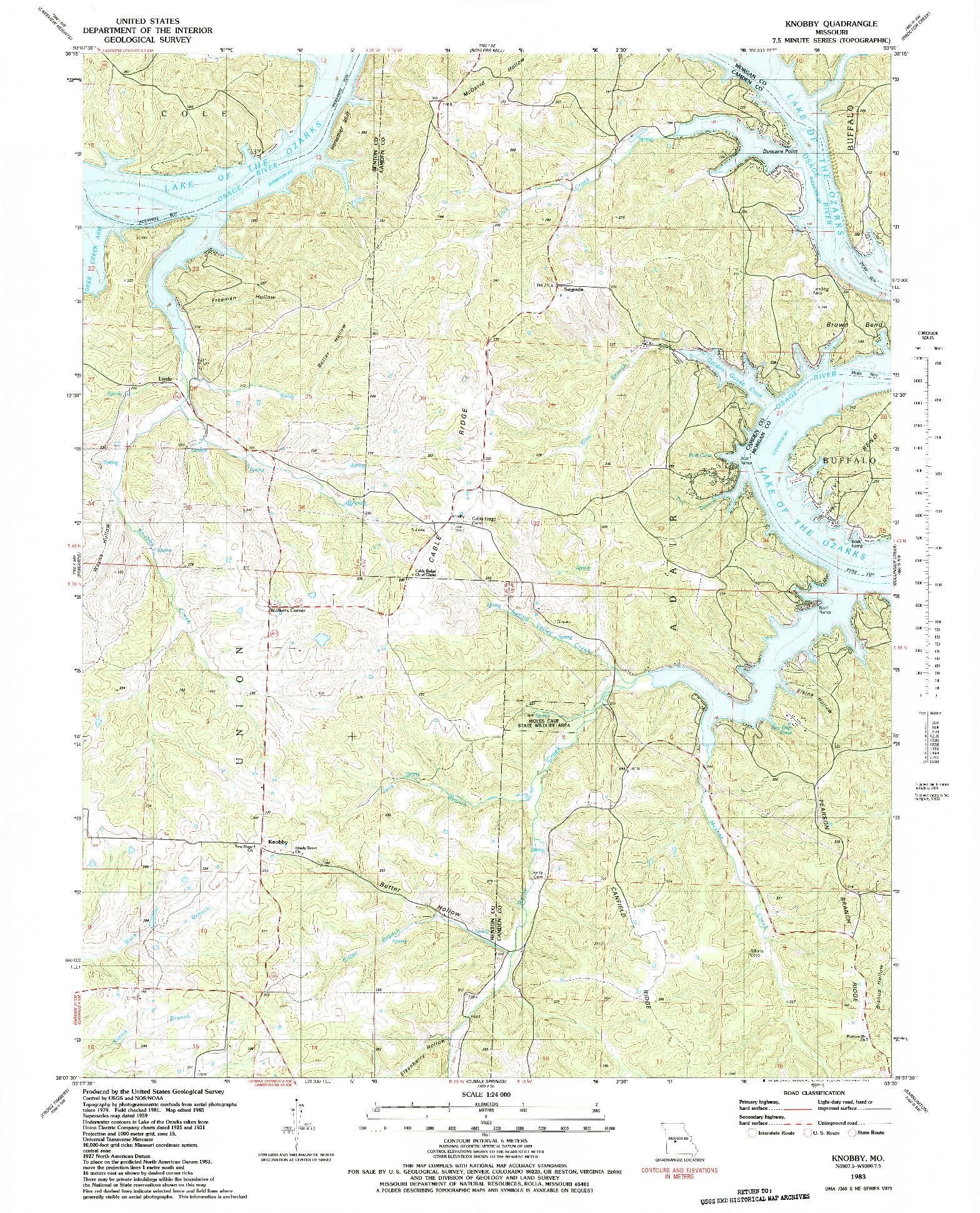 USGS 1:24000-SCALE QUADRANGLE FOR KNOBBY, MO 1983