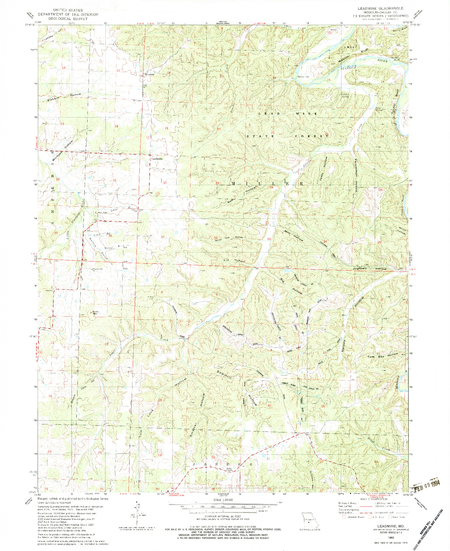 USGS 1:24000-SCALE QUADRANGLE FOR LEADMINE, MO 1982