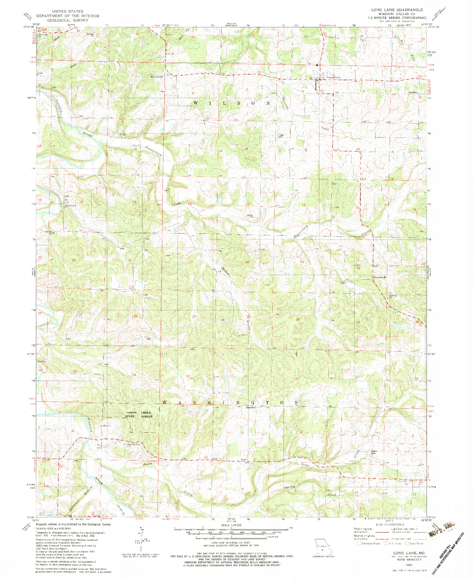 USGS 1:24000-SCALE QUADRANGLE FOR LONG LANE, MO 1982