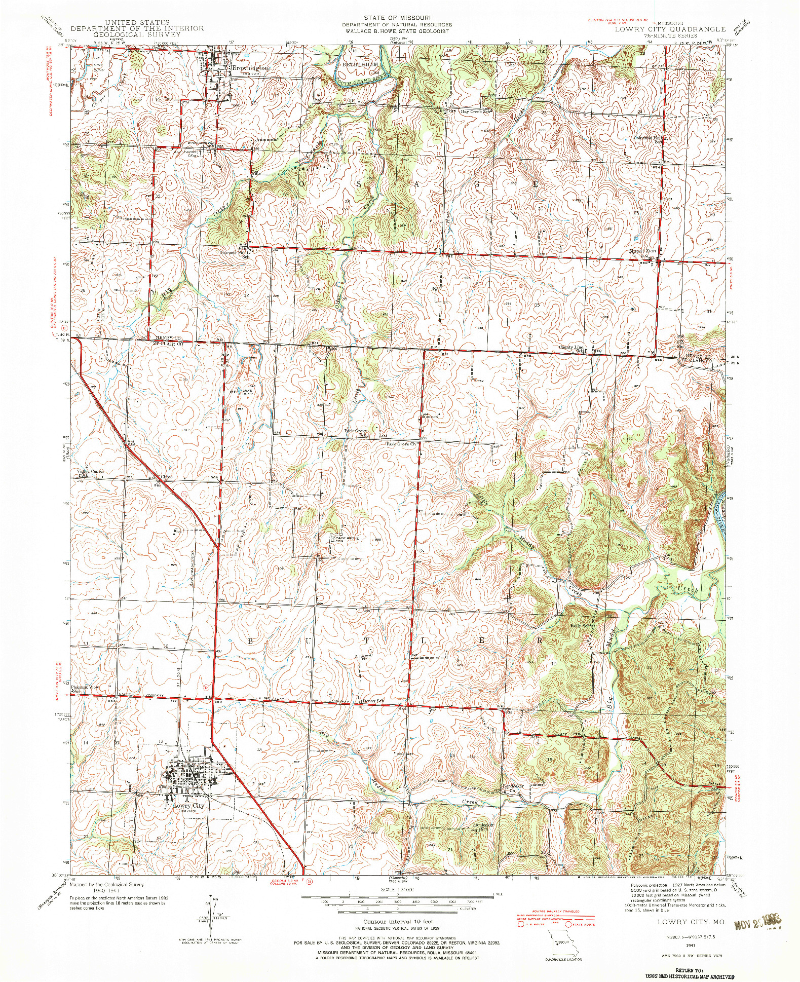 USGS 1:24000-SCALE QUADRANGLE FOR LOWRY CITY, MO 1941