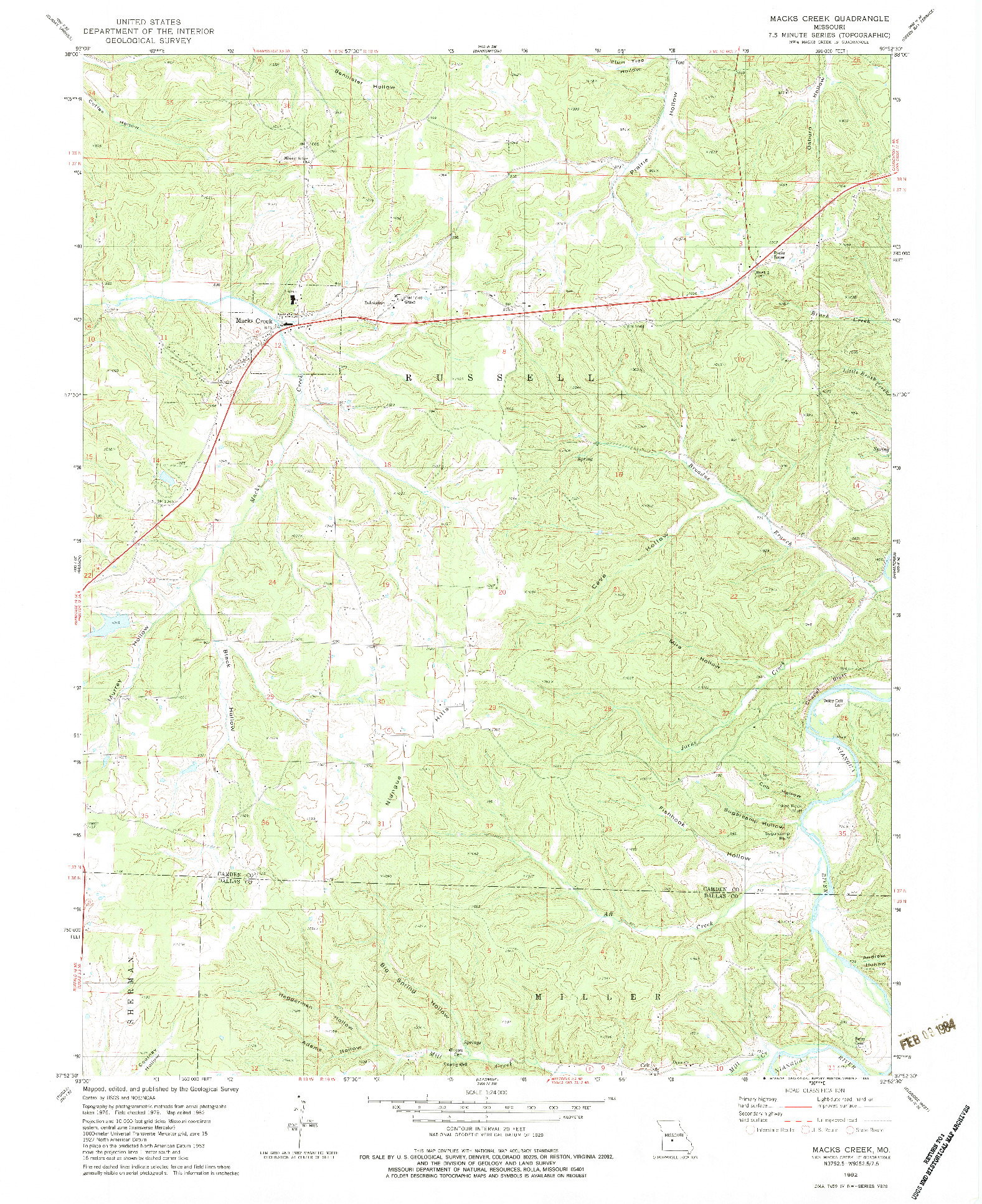 USGS 1:24000-SCALE QUADRANGLE FOR MACKS CREEK, MO 1982