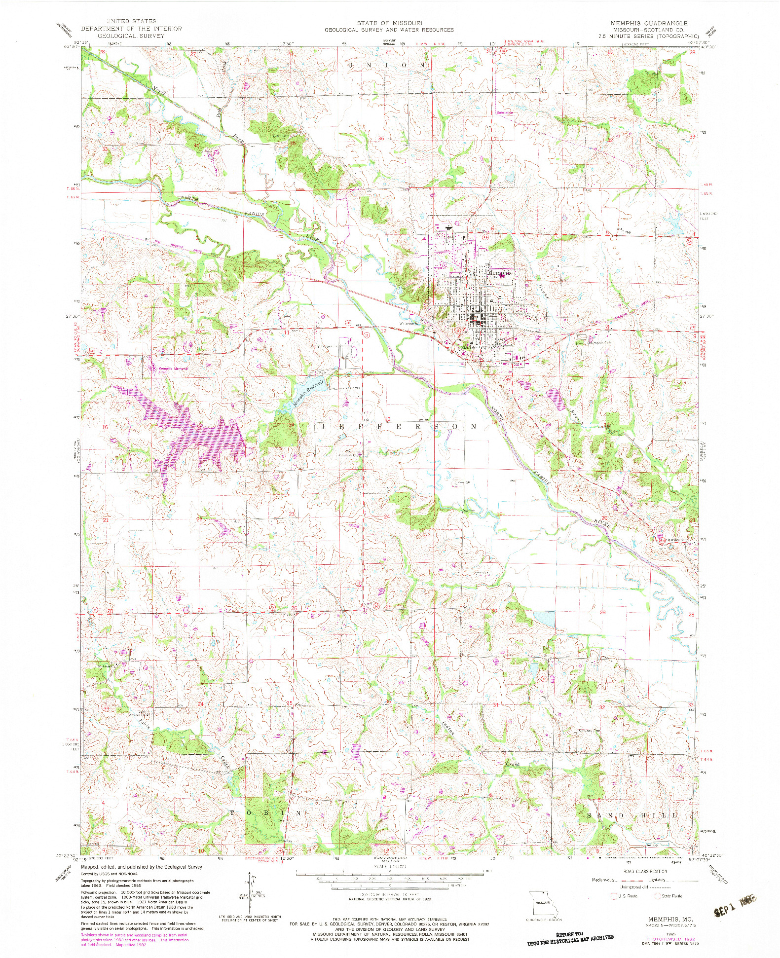 USGS 1:24000-SCALE QUADRANGLE FOR MEMPHIS, MO 1965