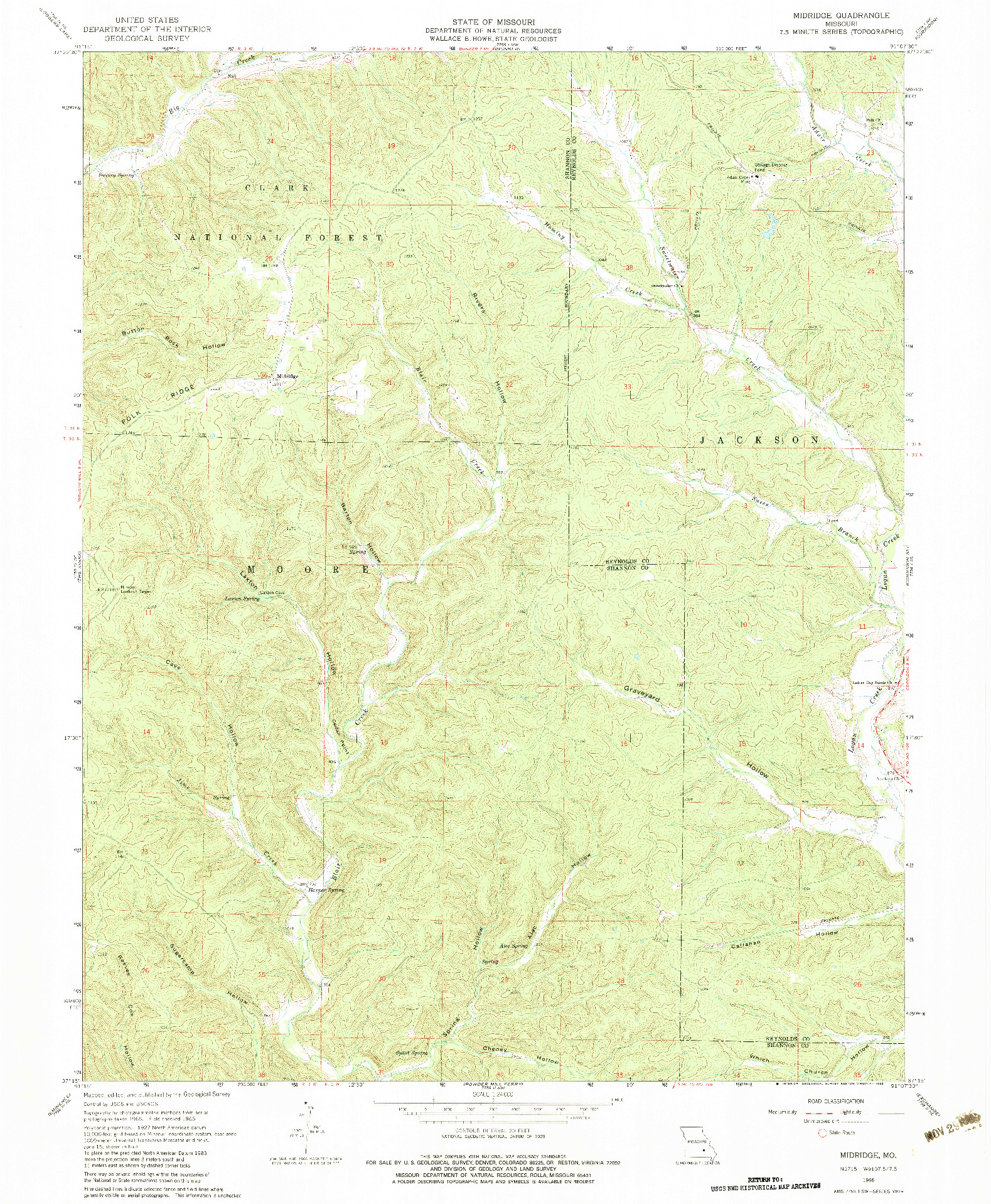 USGS 1:24000-SCALE QUADRANGLE FOR MIDRIDGE, MO 1966