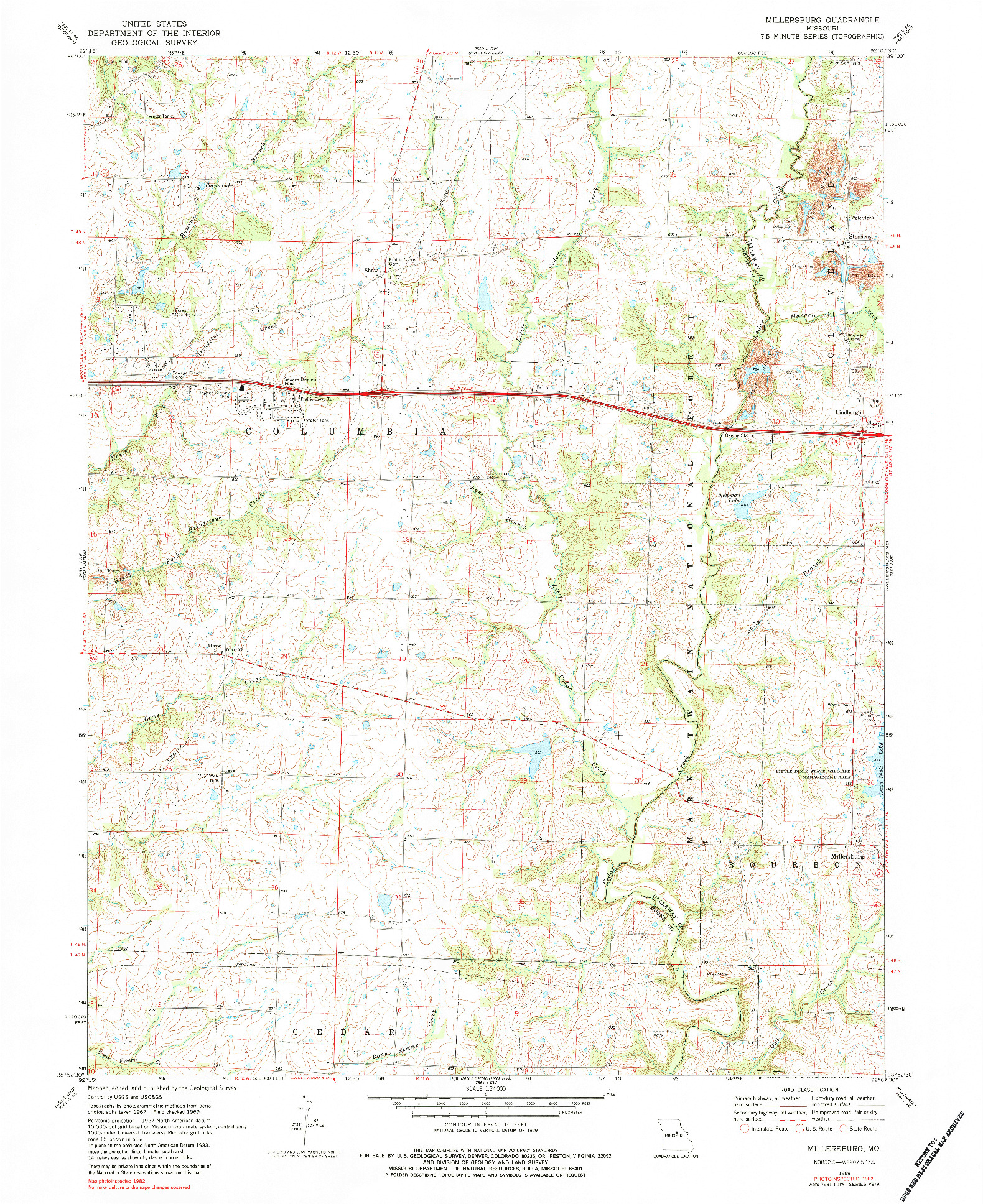 USGS 1:24000-SCALE QUADRANGLE FOR MILLERSBURG, MO 1969