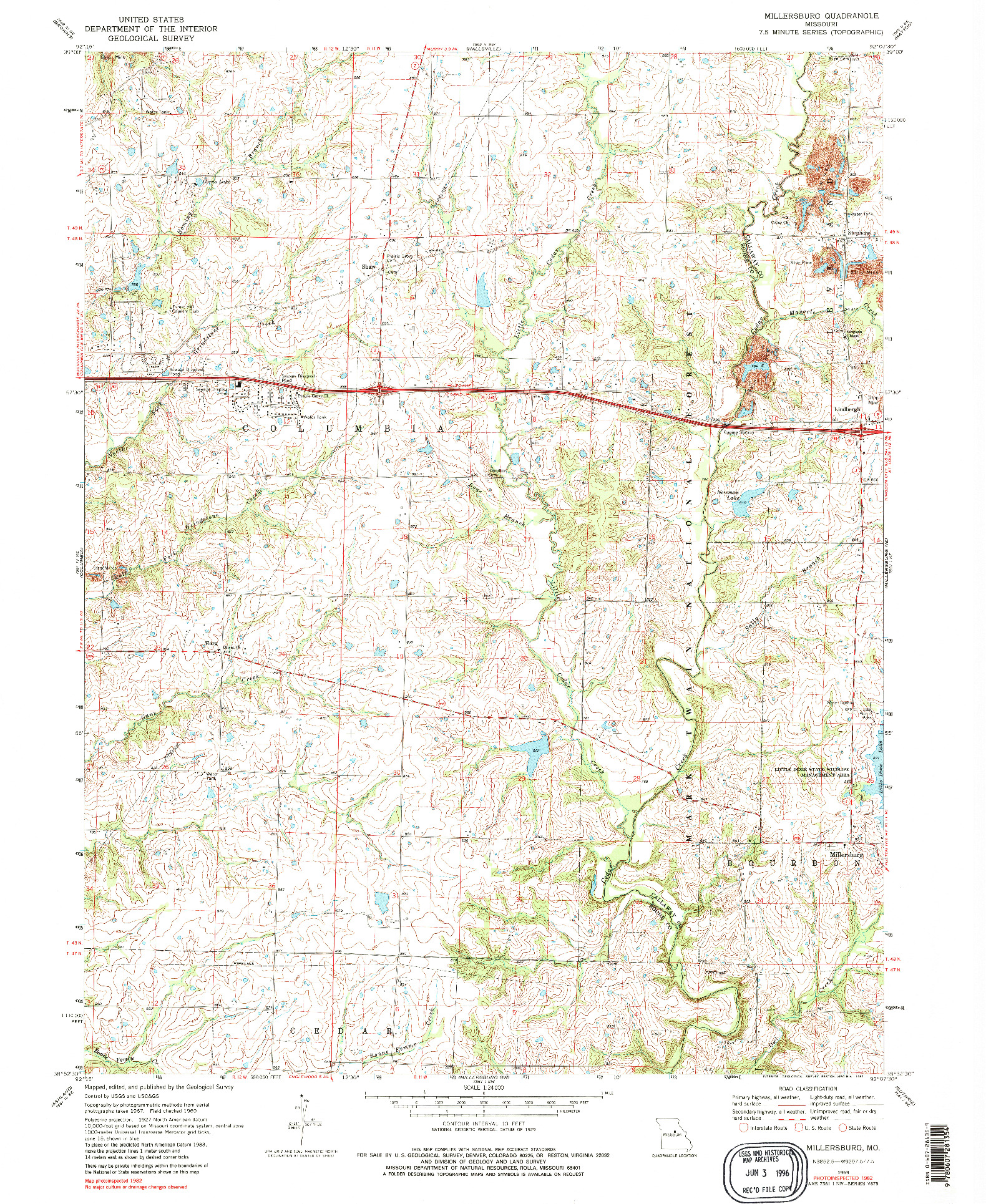 USGS 1:24000-SCALE QUADRANGLE FOR MILLERSBURG, MO 1969