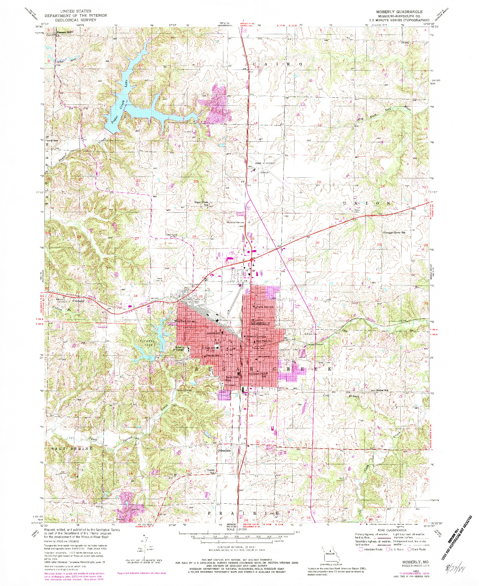 USGS 1:24000-SCALE QUADRANGLE FOR MOBERLY, MO 1953