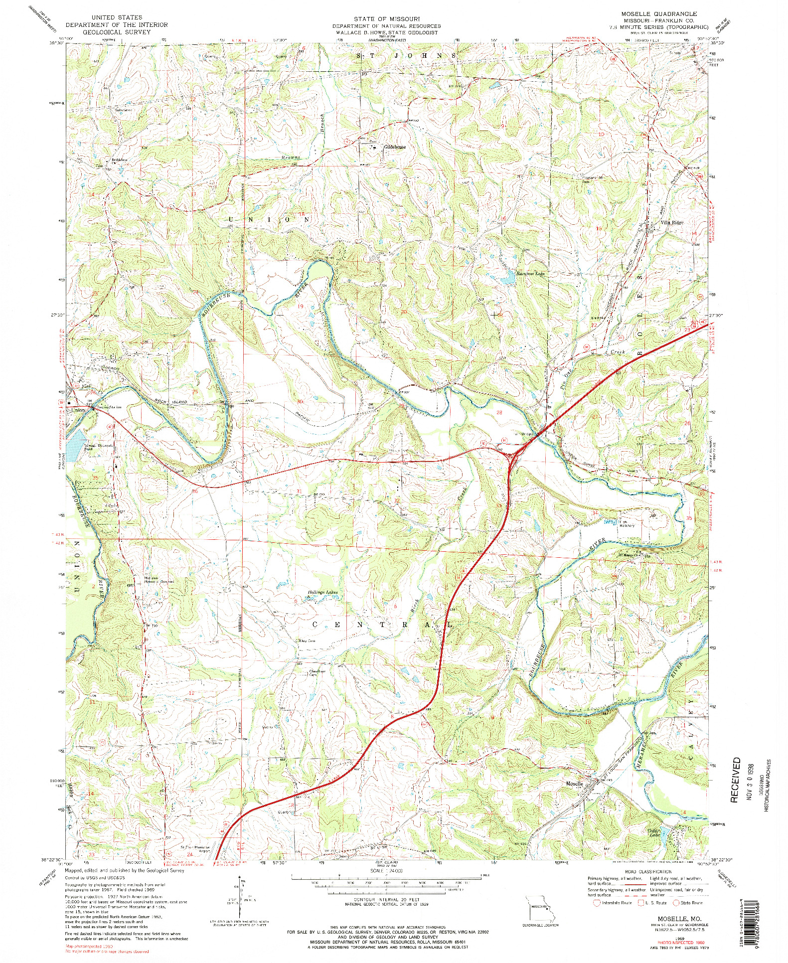 USGS 1:24000-SCALE QUADRANGLE FOR MOSELLE, MO 1969