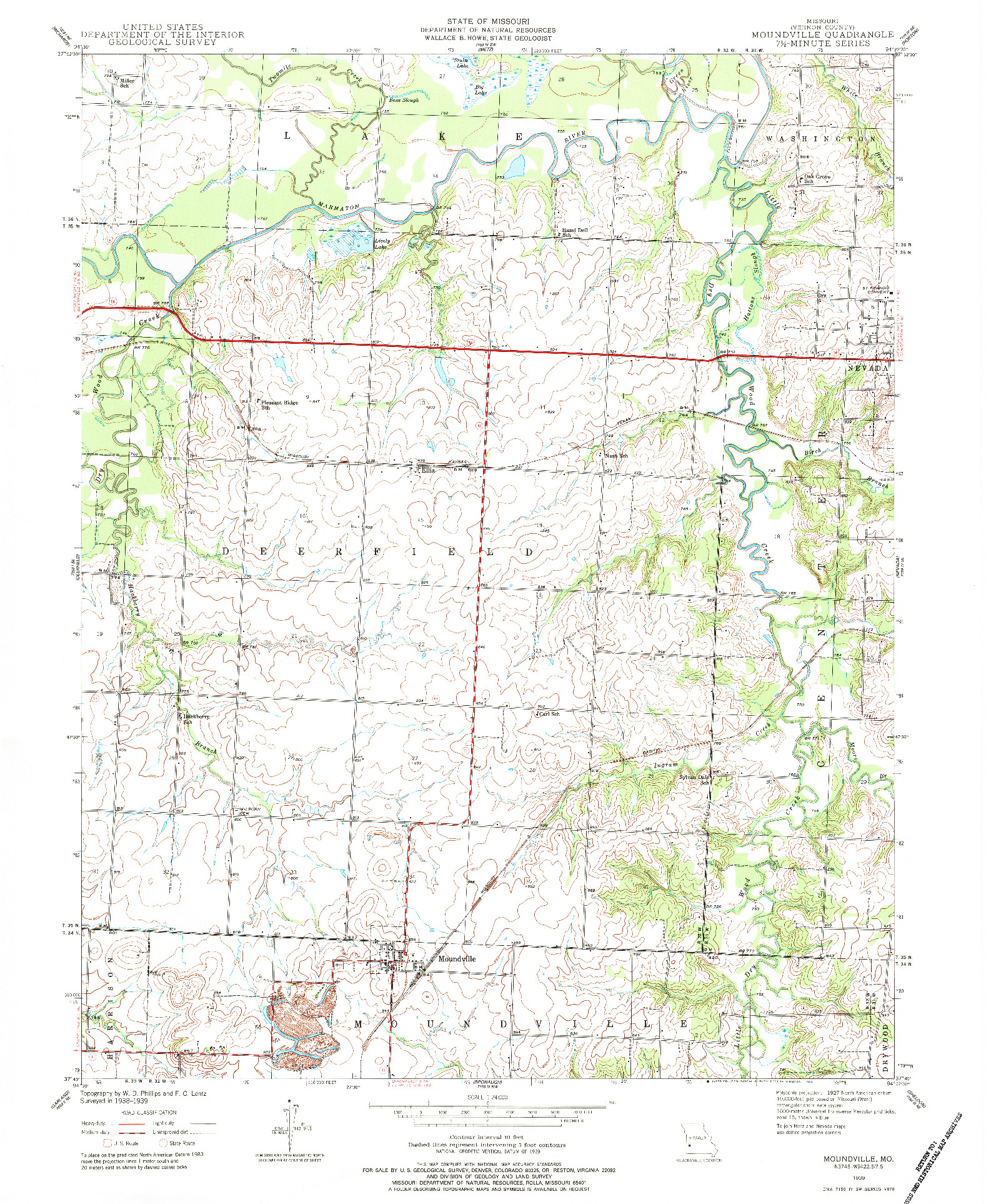 USGS 1:24000-SCALE QUADRANGLE FOR MOUNDVILLE, MO 1939