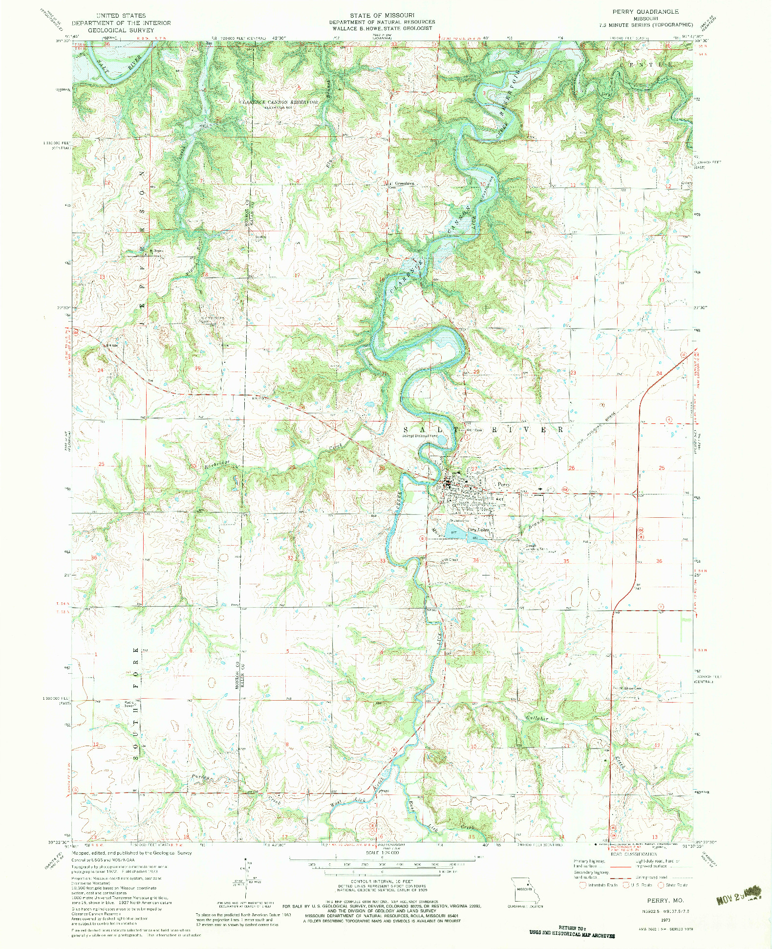 USGS 1:24000-SCALE QUADRANGLE FOR PERRY, MO 1973