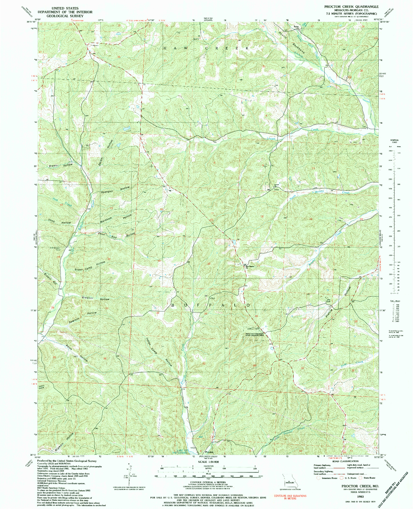 USGS 1:24000-SCALE QUADRANGLE FOR PROCTOR CREEK, MO 1983