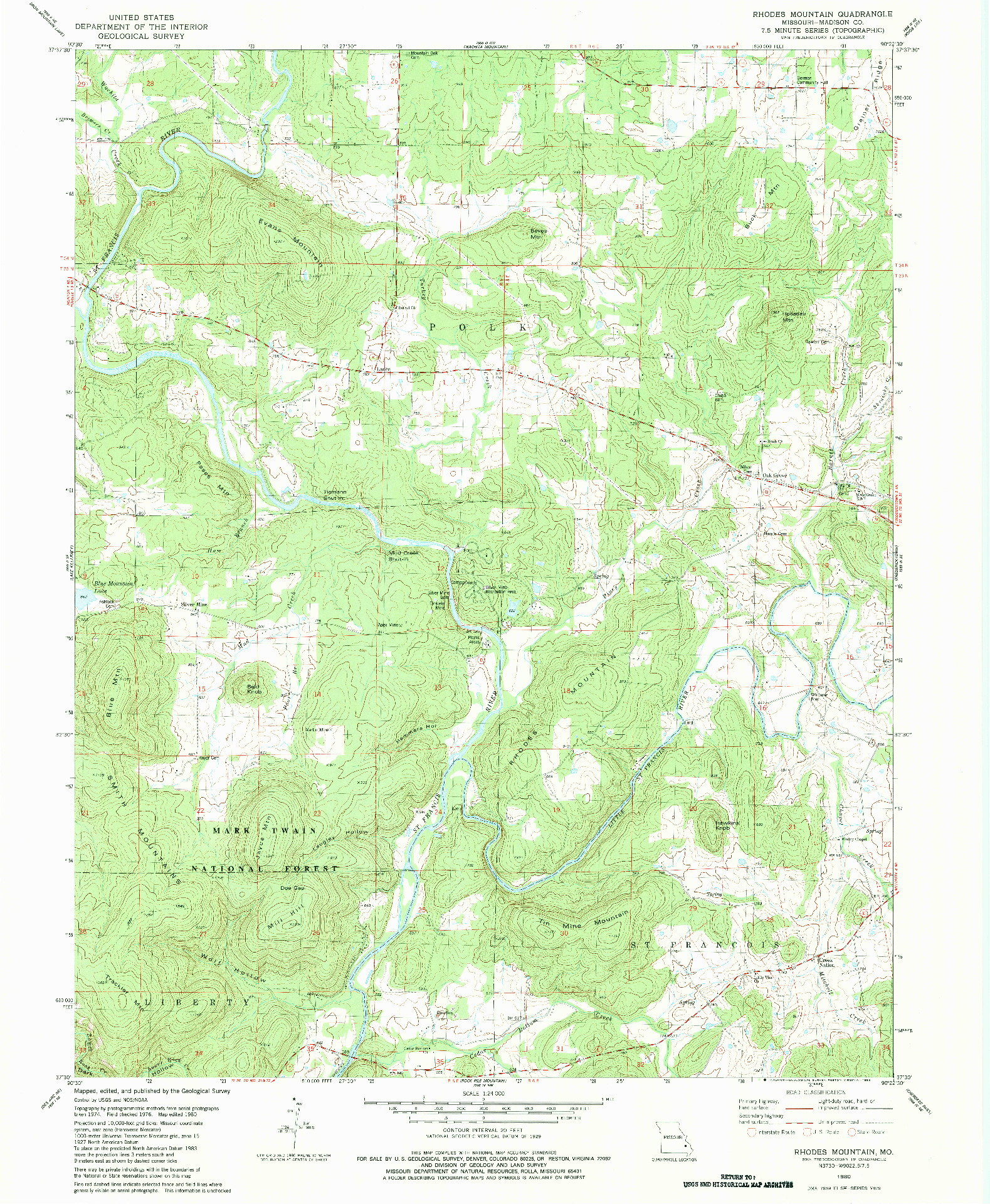 USGS 1:24000-SCALE QUADRANGLE FOR RHODES MOUNTAIN, MO 1980