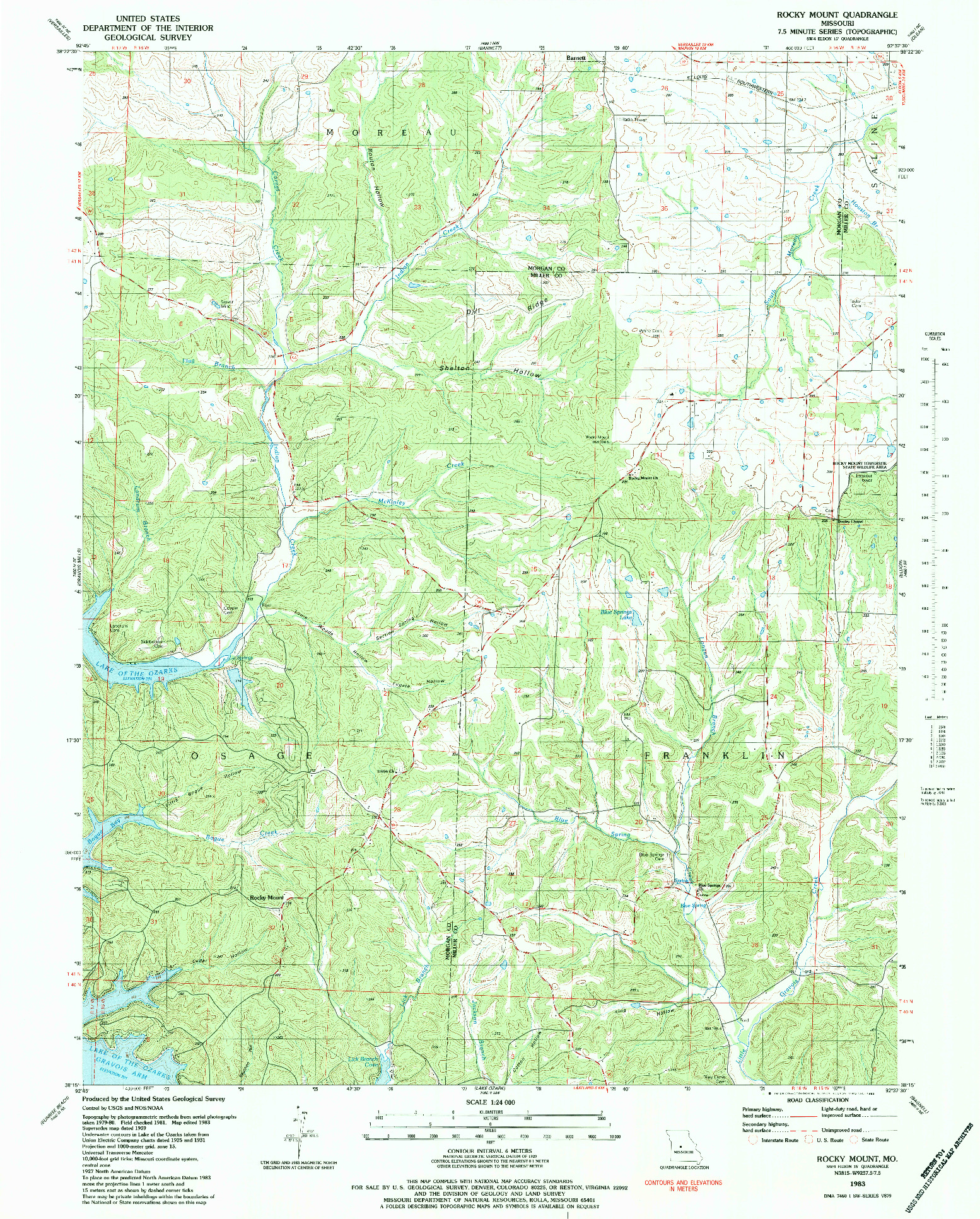 USGS 1:24000-SCALE QUADRANGLE FOR ROCKY MOUNT, MO 1983