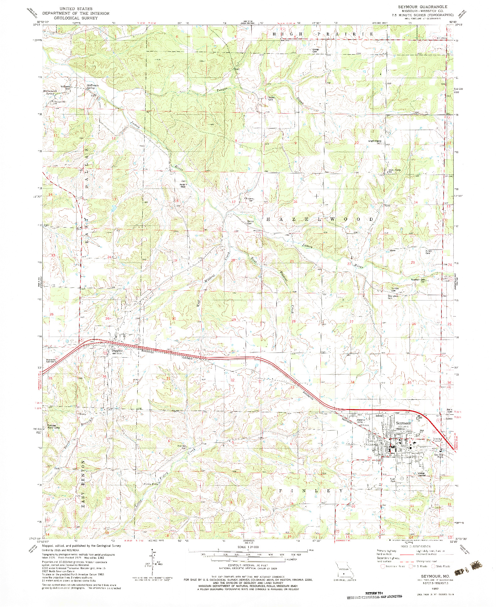 USGS 1:24000-SCALE QUADRANGLE FOR SEYMOUR, MO 1982