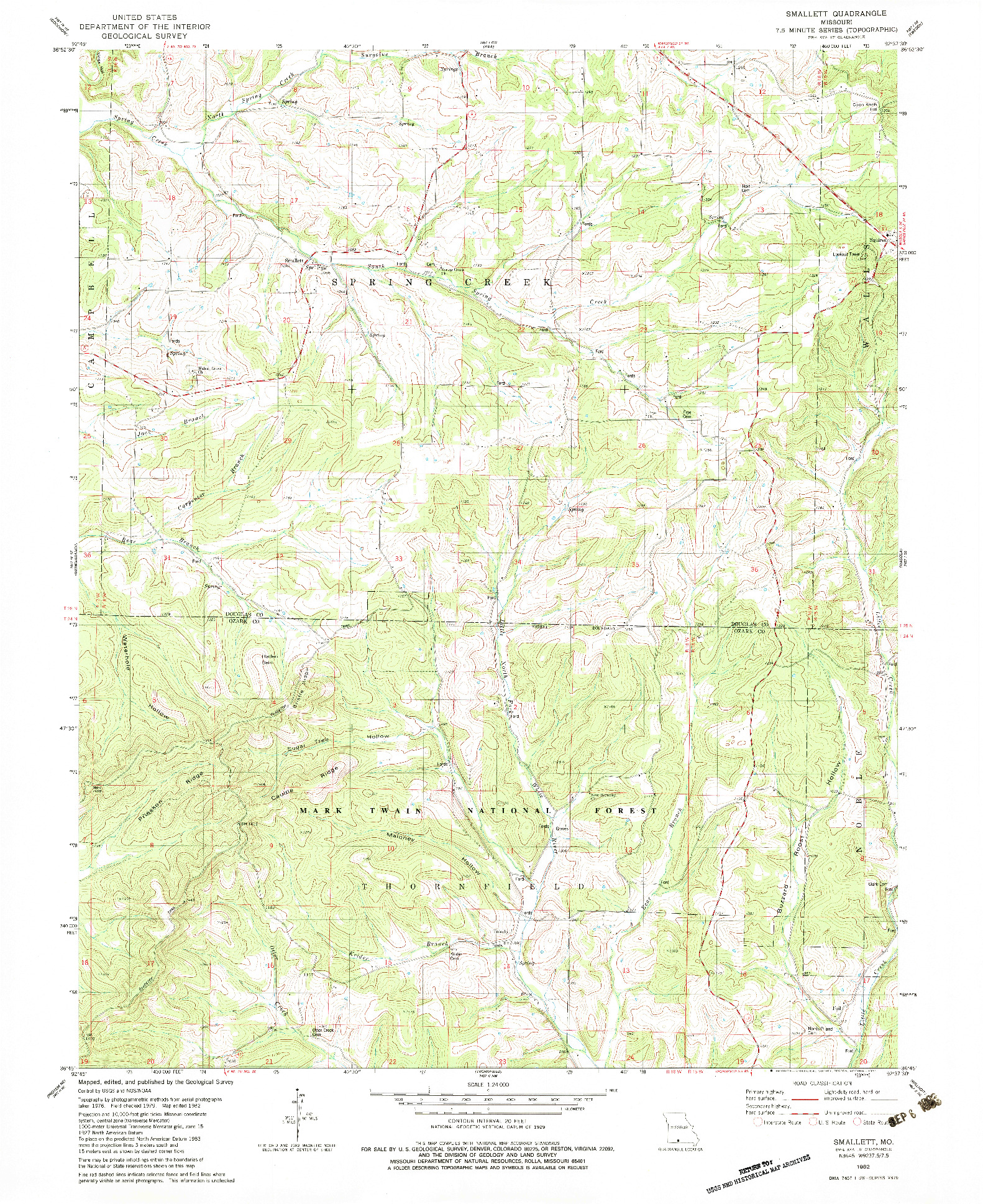 USGS 1:24000-SCALE QUADRANGLE FOR SMALLETT, MO 1982