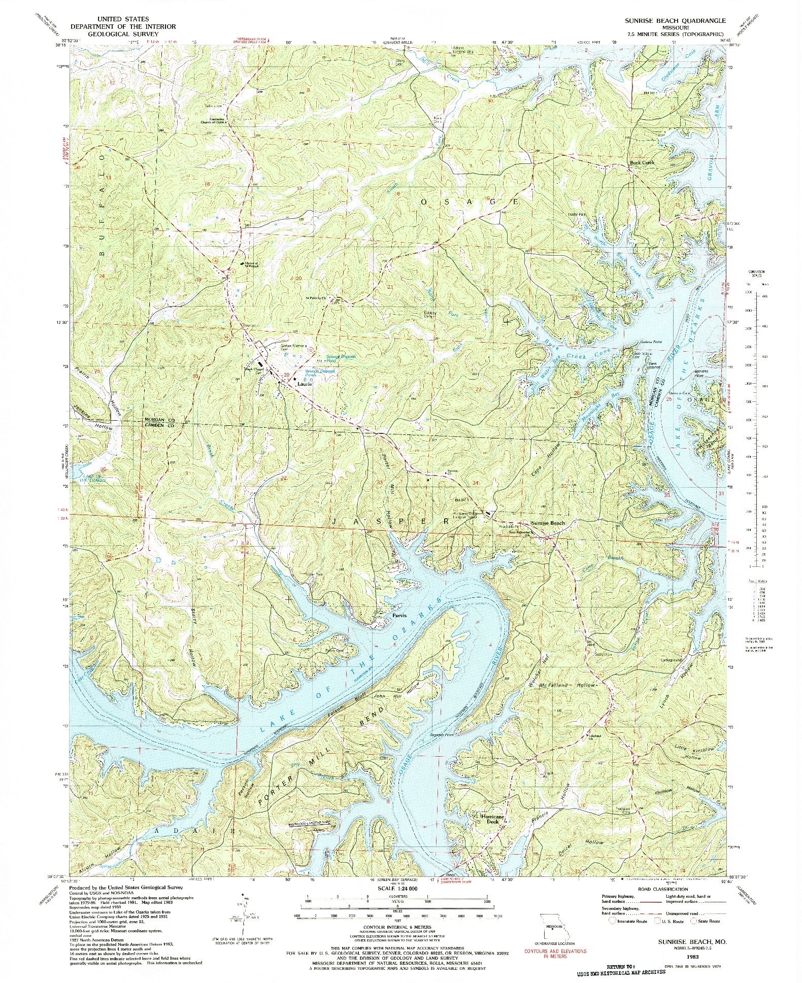 USGS 1:24000-SCALE QUADRANGLE FOR SUNRISE BEACH, MO 1983