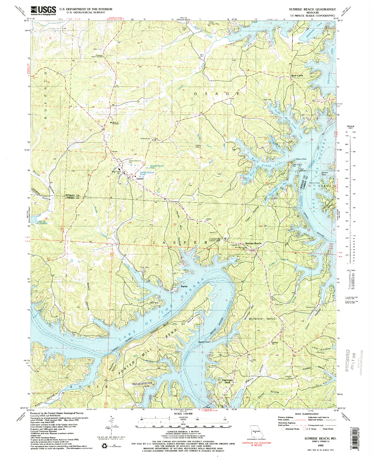 USGS 1:24000-SCALE QUADRANGLE FOR SUNRISE BEACH, MO 1983