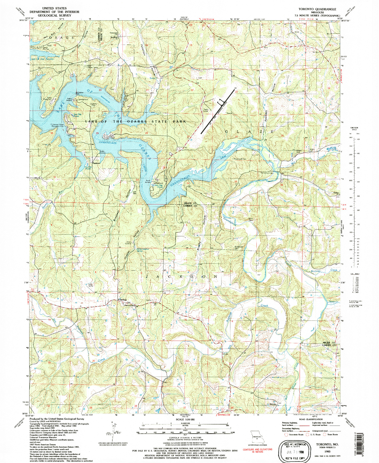 USGS 1:24000-SCALE QUADRANGLE FOR TORONTO, MO 1983