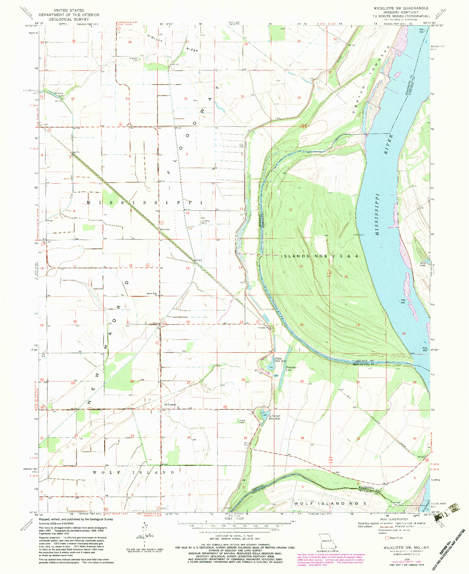 USGS 1:24000-SCALE QUADRANGLE FOR WICKLIFFE SW, MO 1969