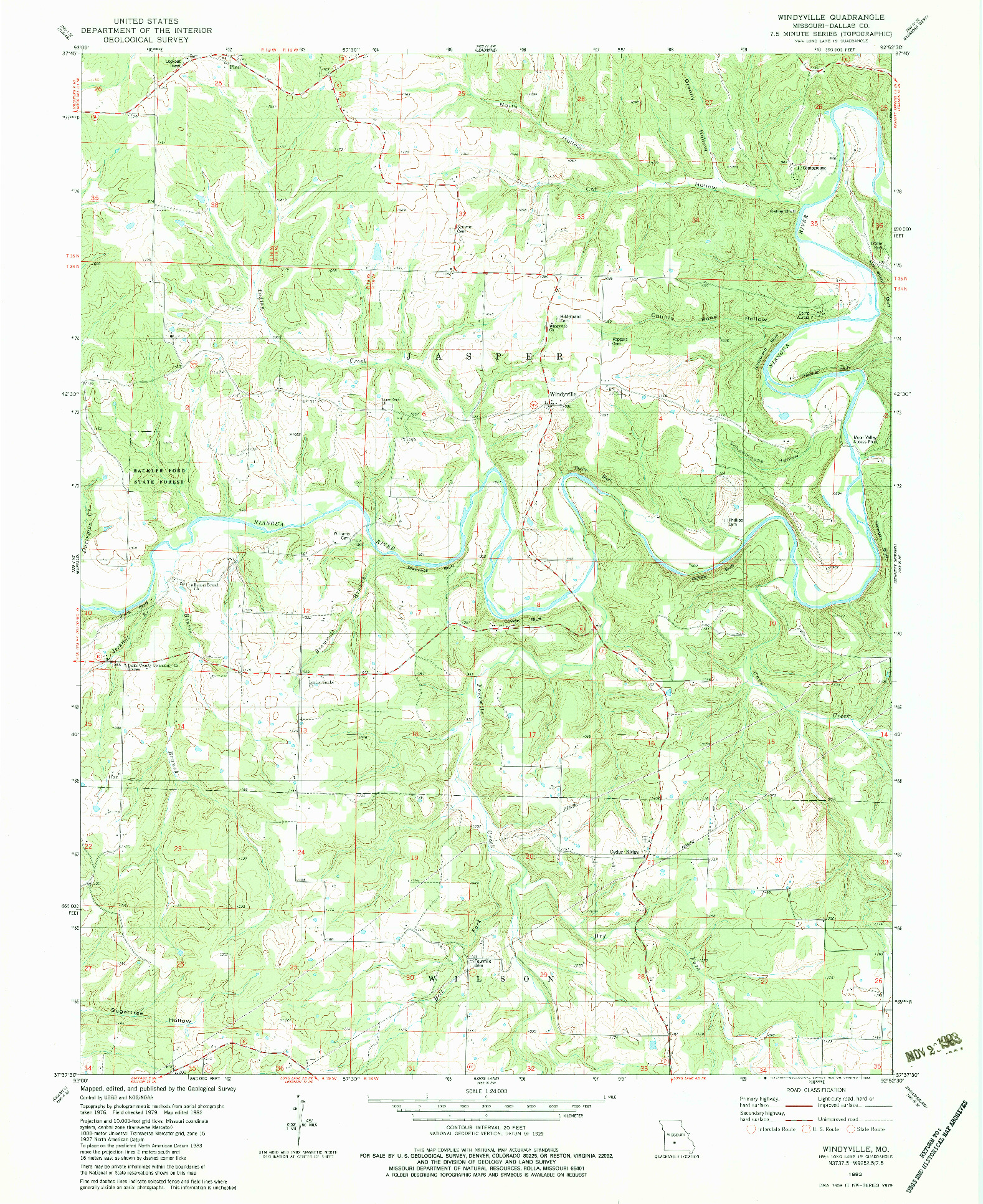 USGS 1:24000-SCALE QUADRANGLE FOR WINDYVILLE, MO 1982