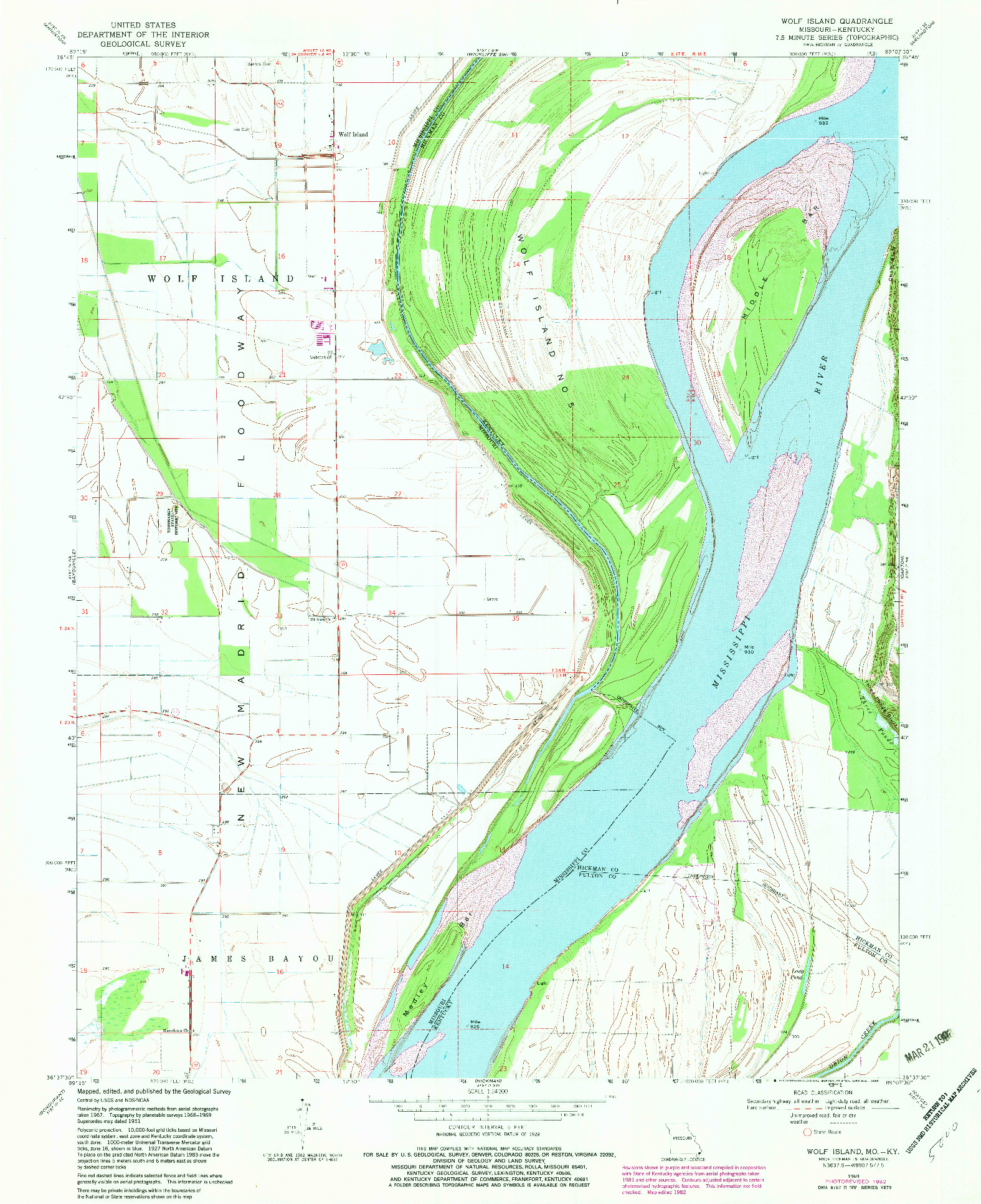 USGS 1:24000-SCALE QUADRANGLE FOR WOLF ISLAND, MO 1969