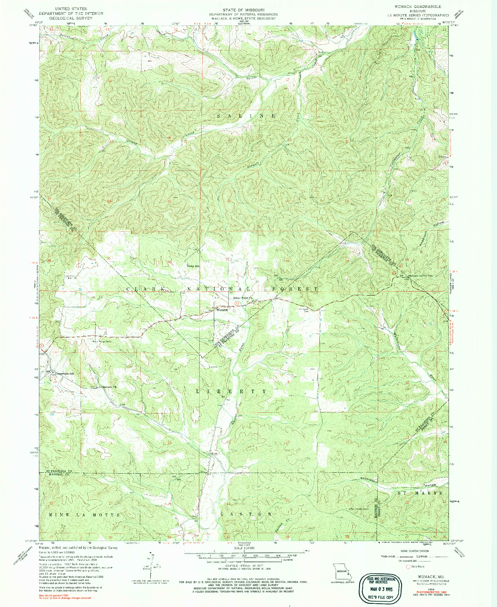 USGS 1:24000-SCALE QUADRANGLE FOR WOMACK, MO 1959