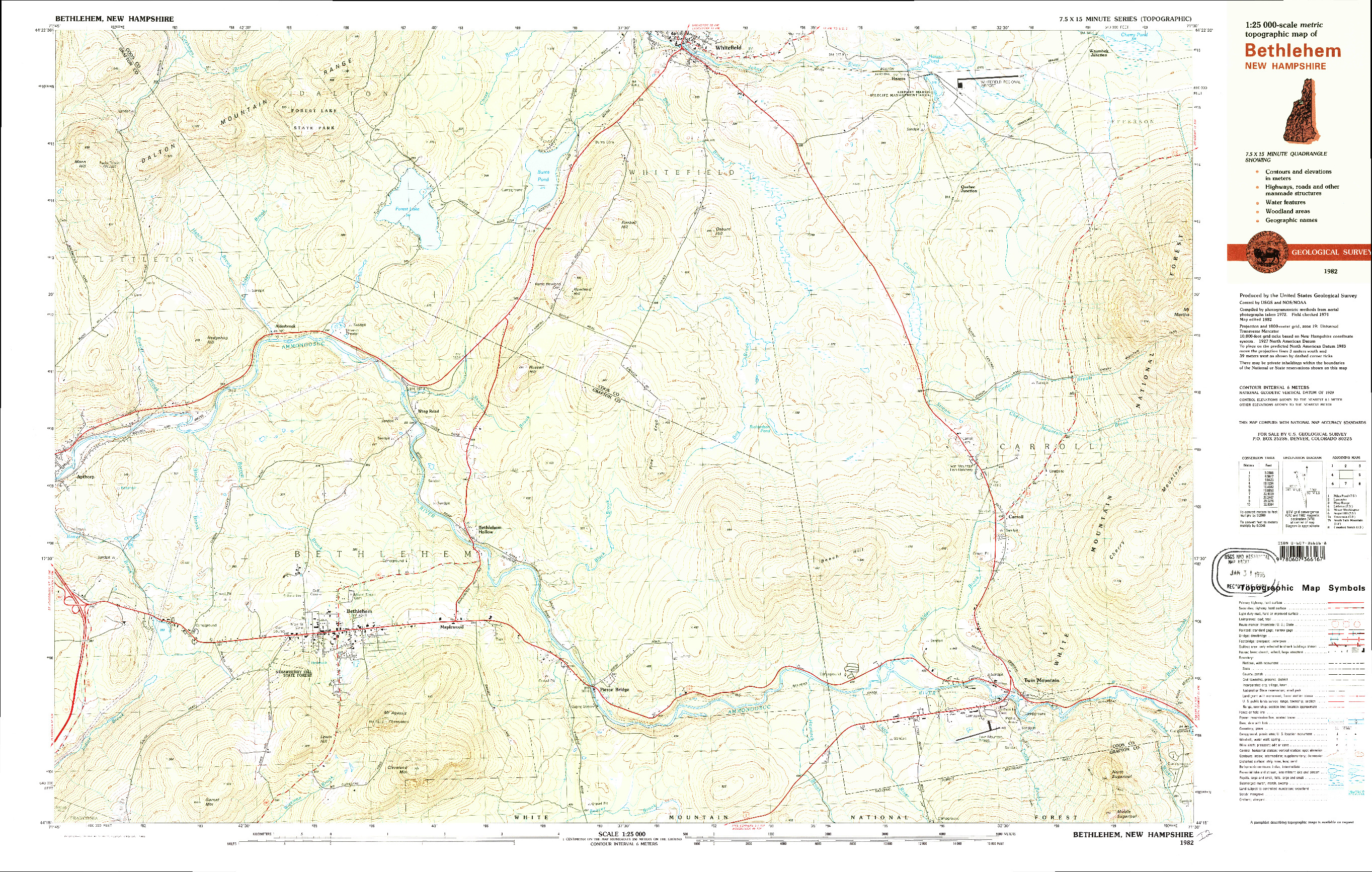 USGS 1:25000-SCALE QUADRANGLE FOR BETHLEHEM, NH 1982
