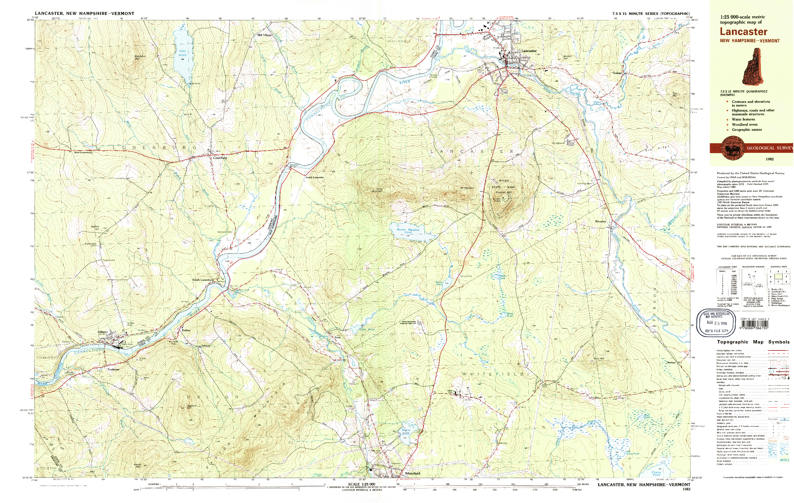USGS 1:25000-SCALE QUADRANGLE FOR LANCASTER, NH 1982