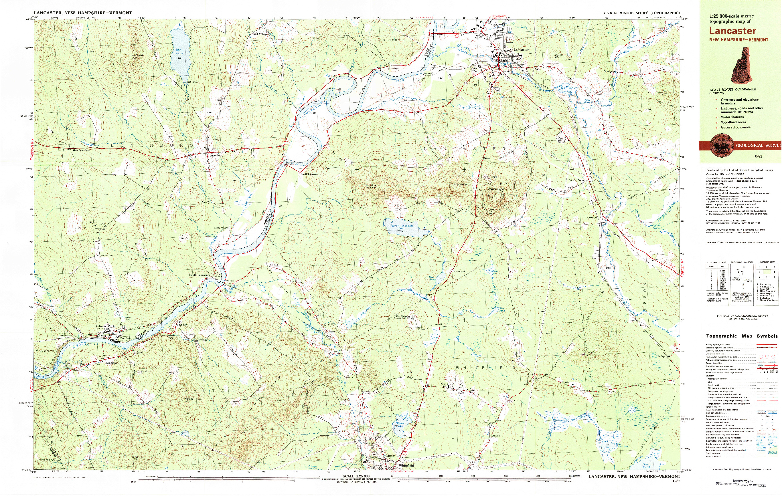 USGS 1:25000-SCALE QUADRANGLE FOR LANCASTER, NH 1982